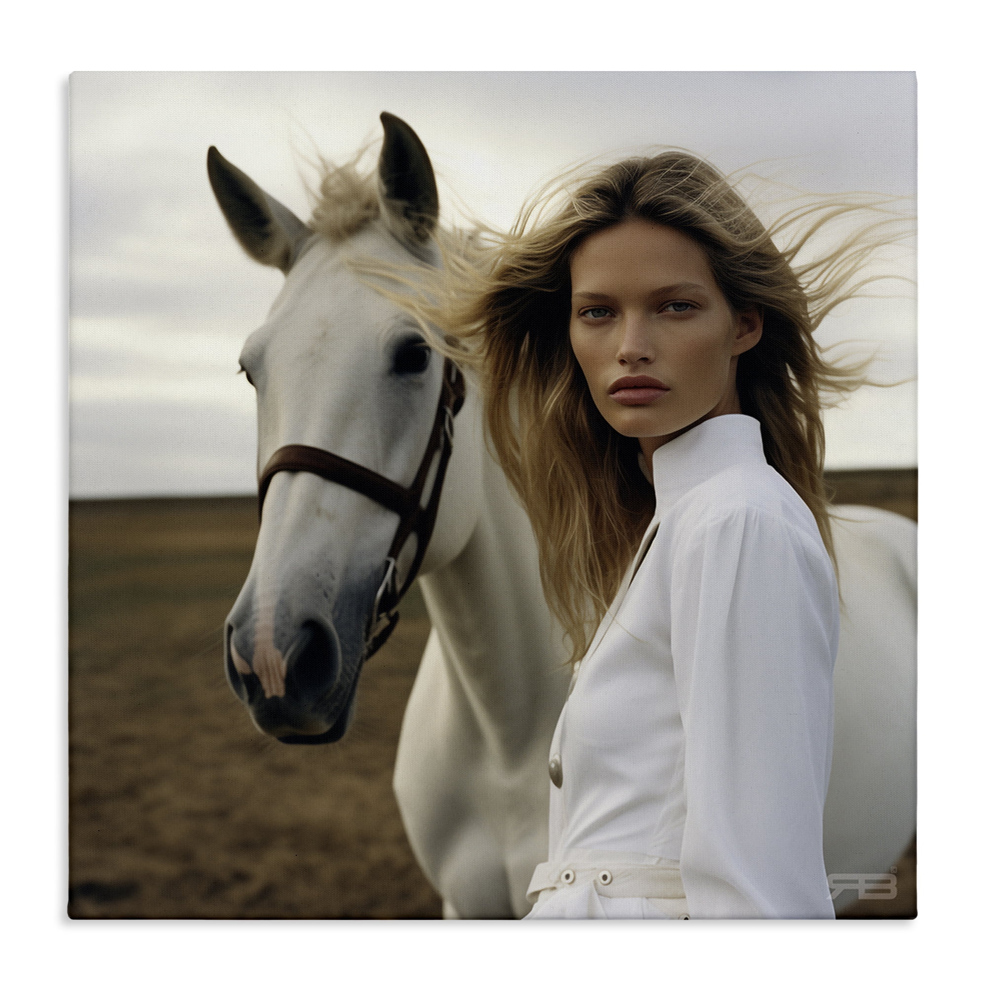Stupell Industries Girl in White with Horse People Painting Wrapped Canvas Art Print Wall Art, 24 x 24