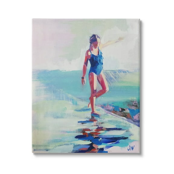 Stupell Industries Girl on Beach Abstraction Abstract Painting Gallery Wrapped Canvas Art Print Wall Art, 16 x 20