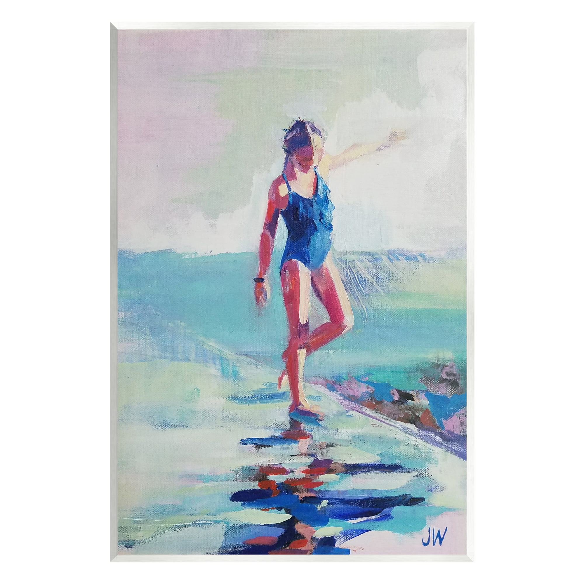 Stupell Industries Girl on Beach Abstraction Abstract Painting Unframed Art Print Wall Art, 13 x 19
