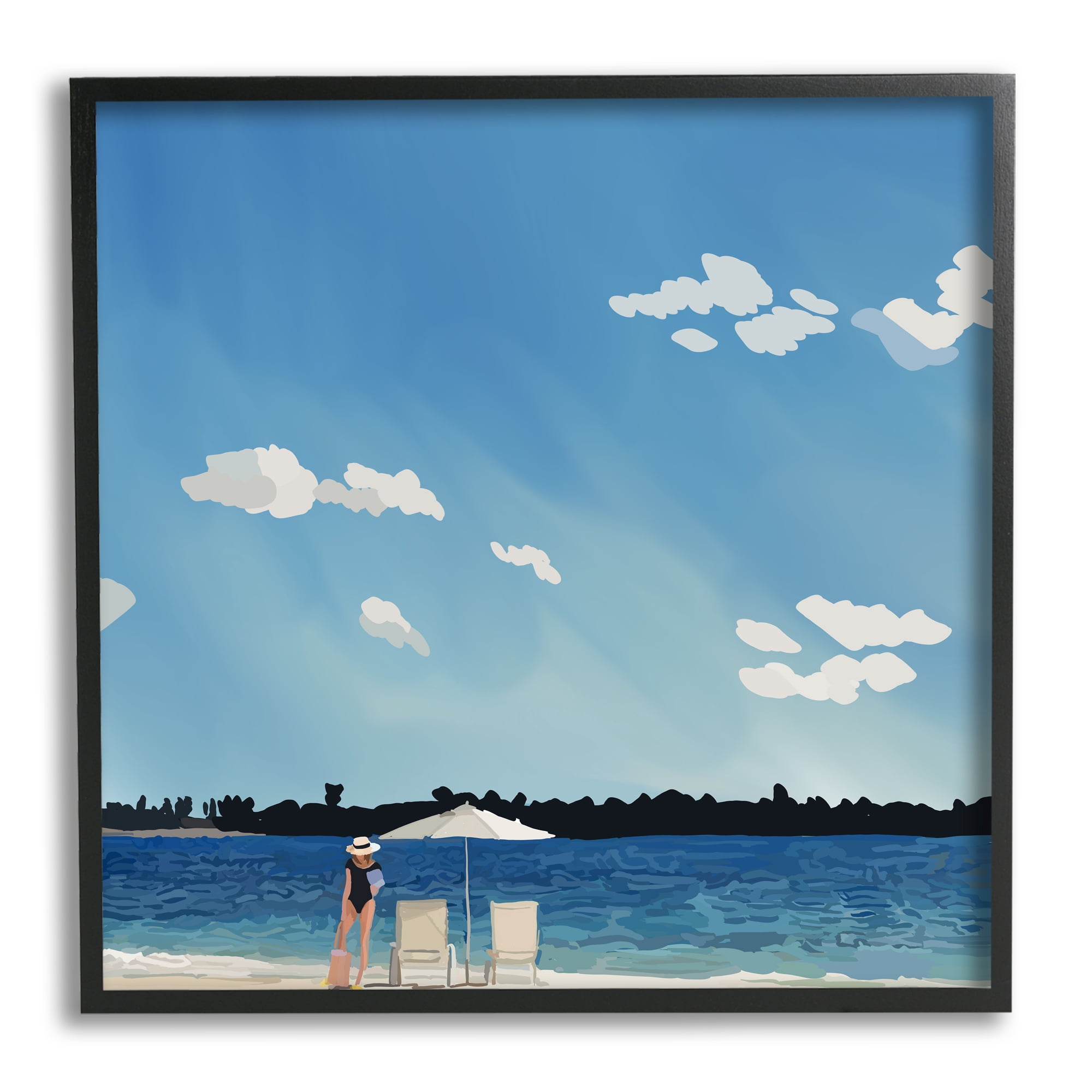 Stupell Industries Girl on Beach Horizon Nature Painting Black Framed Art Print Wall Art, 12 x 12