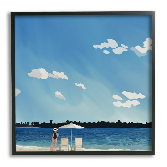 Stupell Industries Girl on Beach Horizon Nature Painting Black Framed Art Print Wall Art, 12 x 12