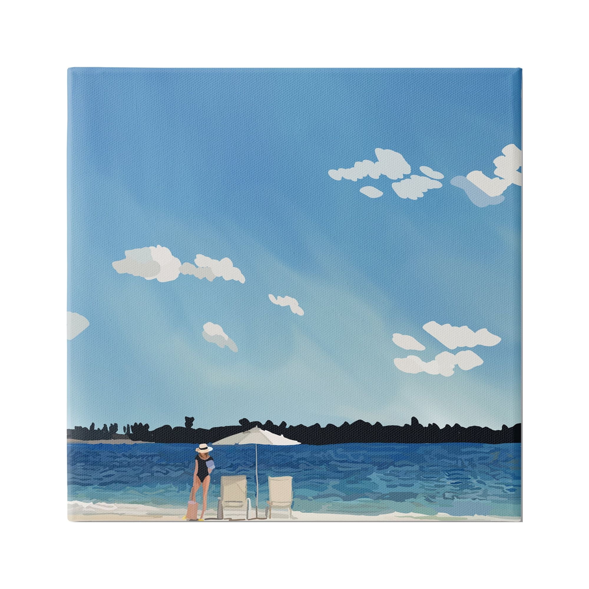 Stupell Industries Girl on Beach Horizon Nature Painting Gallery Wrapped Canvas Print Wall Art, 36 x 36