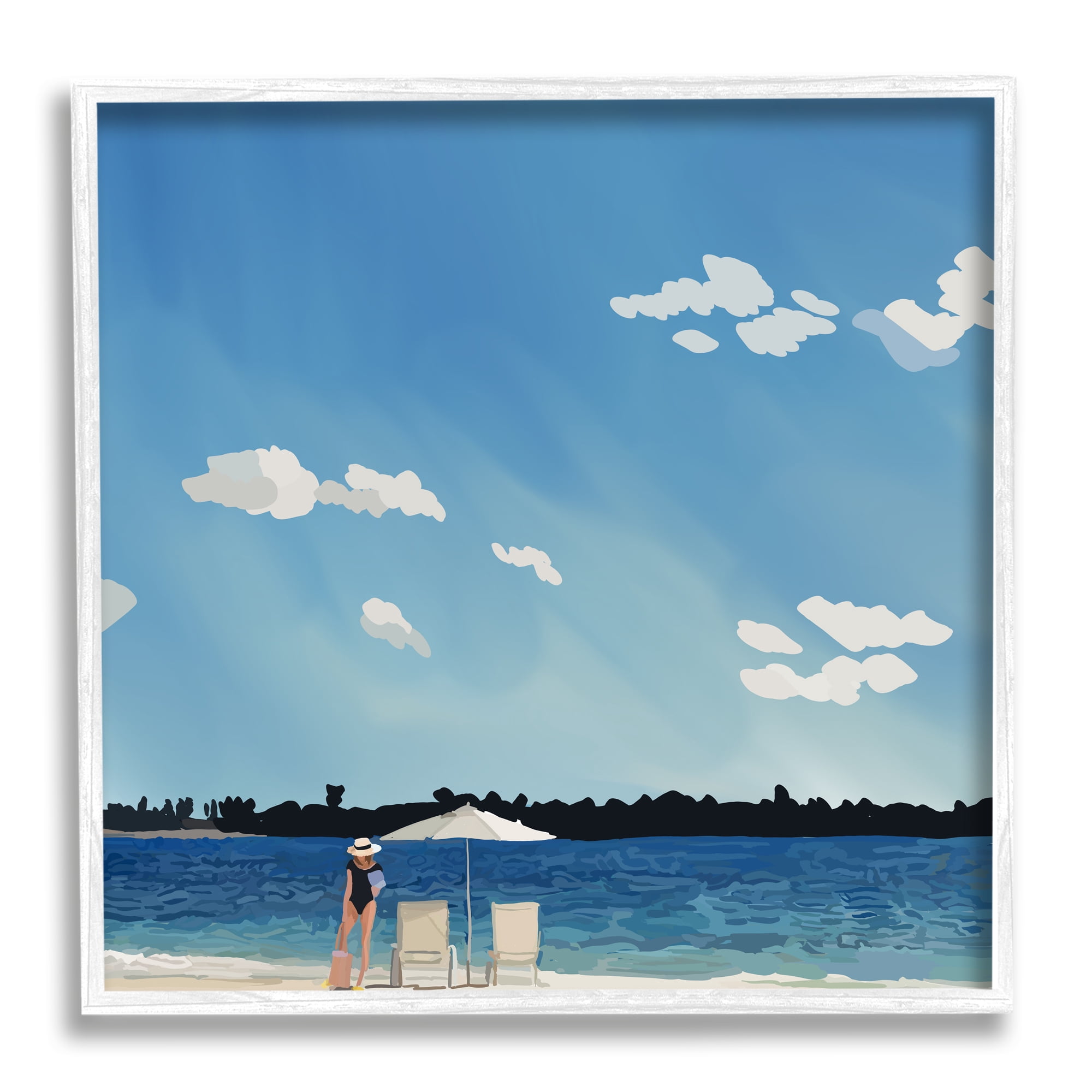Stupell Industries Girl on Beach Horizon Nature Painting White Framed Art Print Wall Art, 24 x 24