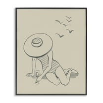 Stupell Industries Girl on Beach Sketch Novelty Drawing Black Framed Art Print Wall Art, 11 x 14
