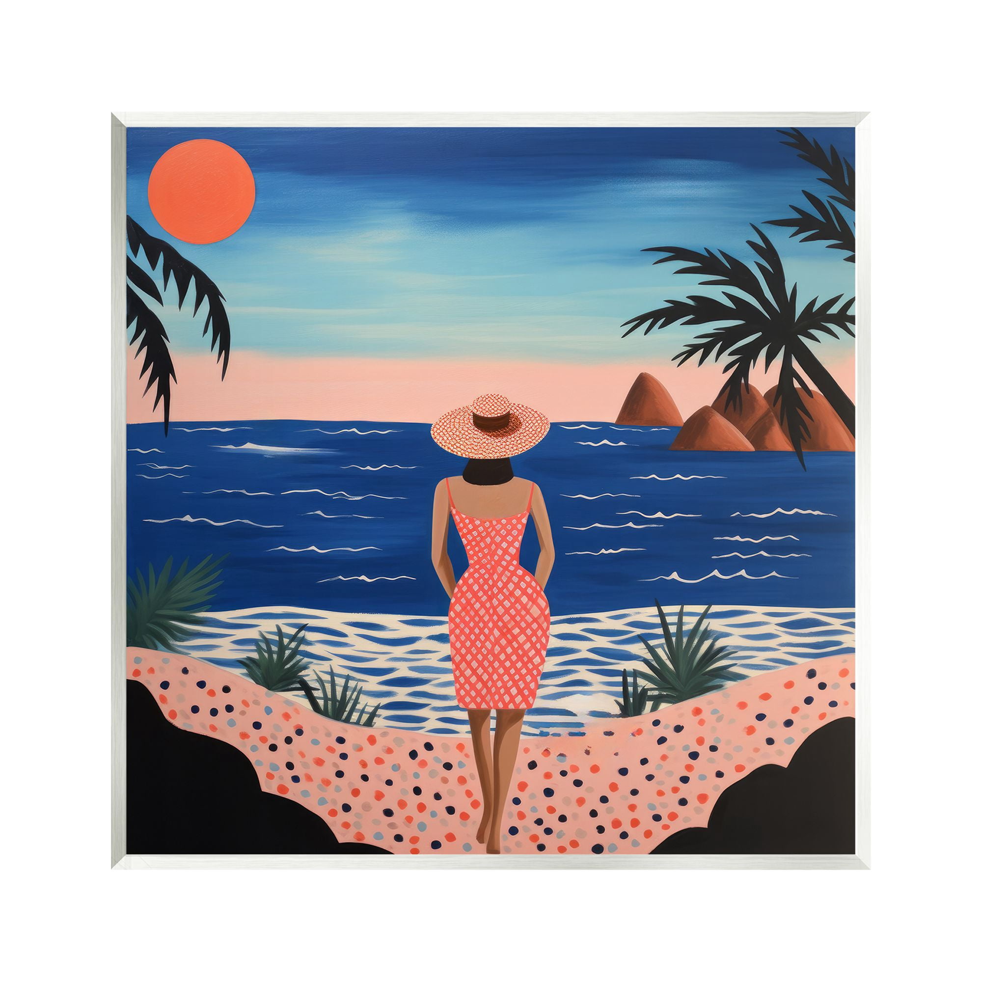 Stupell Industries Girl on Sunset Beach Landscape Painting Unframed Art Print Wall Art, 12 x 12