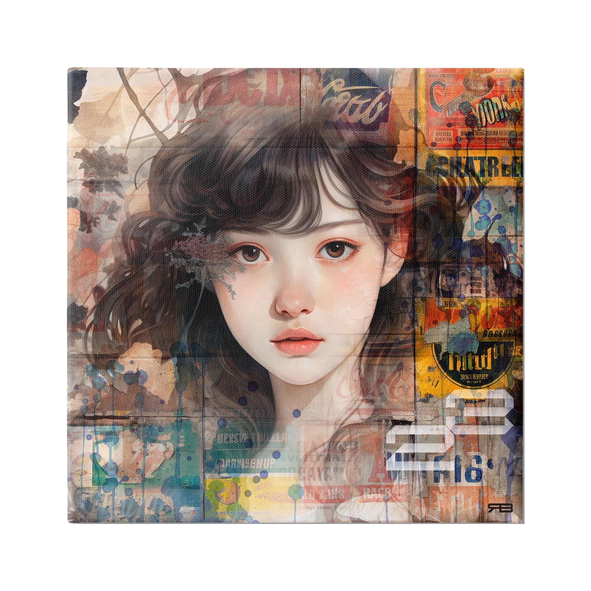 Stupell Industries Girl on Vintage Collage Abstract Painting Gallery Wrapped Canvas Art Print Wall Art, 30 x 30