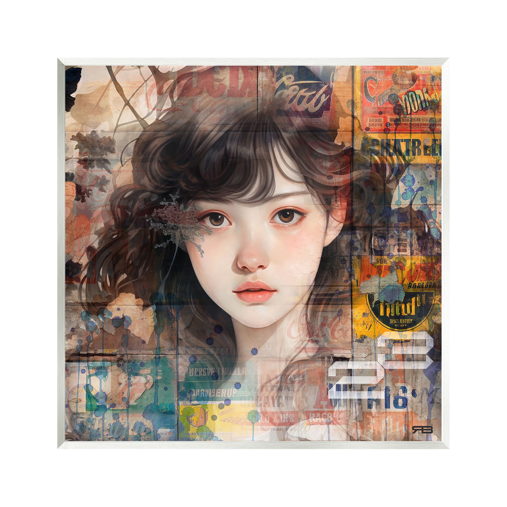 Stupell Industries Girl on Vintage Collage Abstract Painting Unframed Art Print Wall Art, 12 x 12