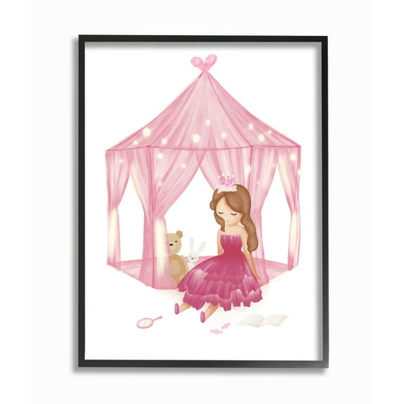 Stupell Industries Girl's Playroom Princess Doll Stuffed Animal Illustration Framed Wall Art Design by Ziwei Li, 11" x 14", Black Framed