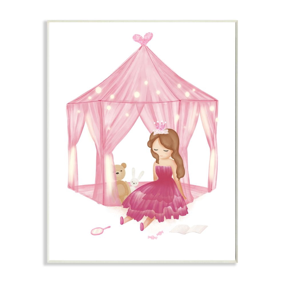 Stupell Industries Girl's Playroom Princess Doll Stuffed Animal Illustration Graphic Art Unframed Art Print Wall Art, 13x19, by Ziwei Li