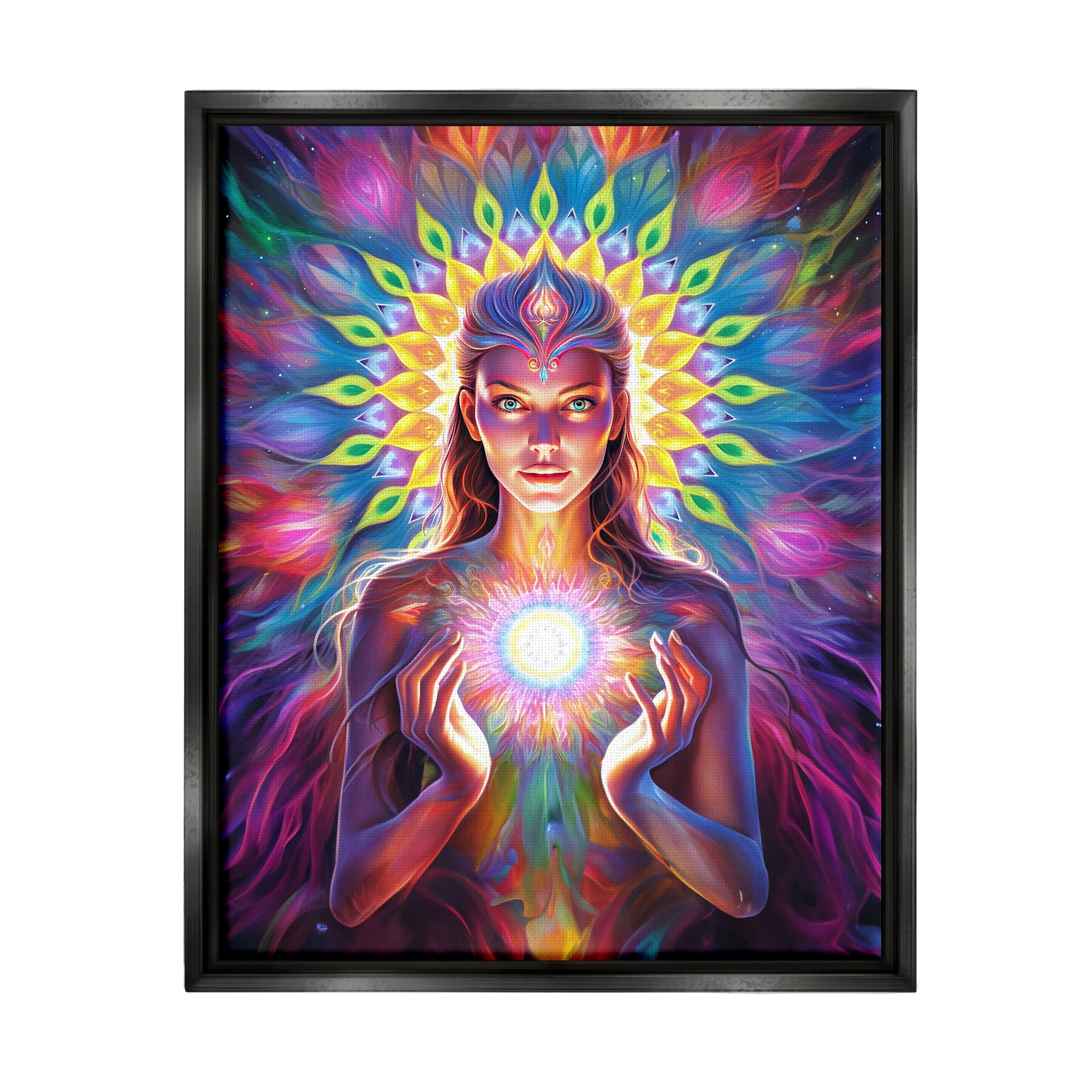 Stupell Industries Girl with Abstract Fractals Abstract Painting Black Floater Framed Canvas Art Print Wall Art, 25 x 31