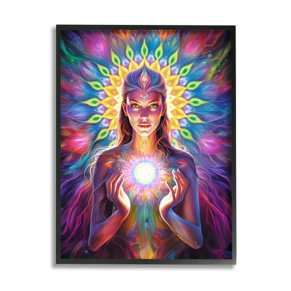 Stupell Industries Girl with Abstract Fractals Abstract Painting Black Framed Art Print Wall Art, 16 x 20