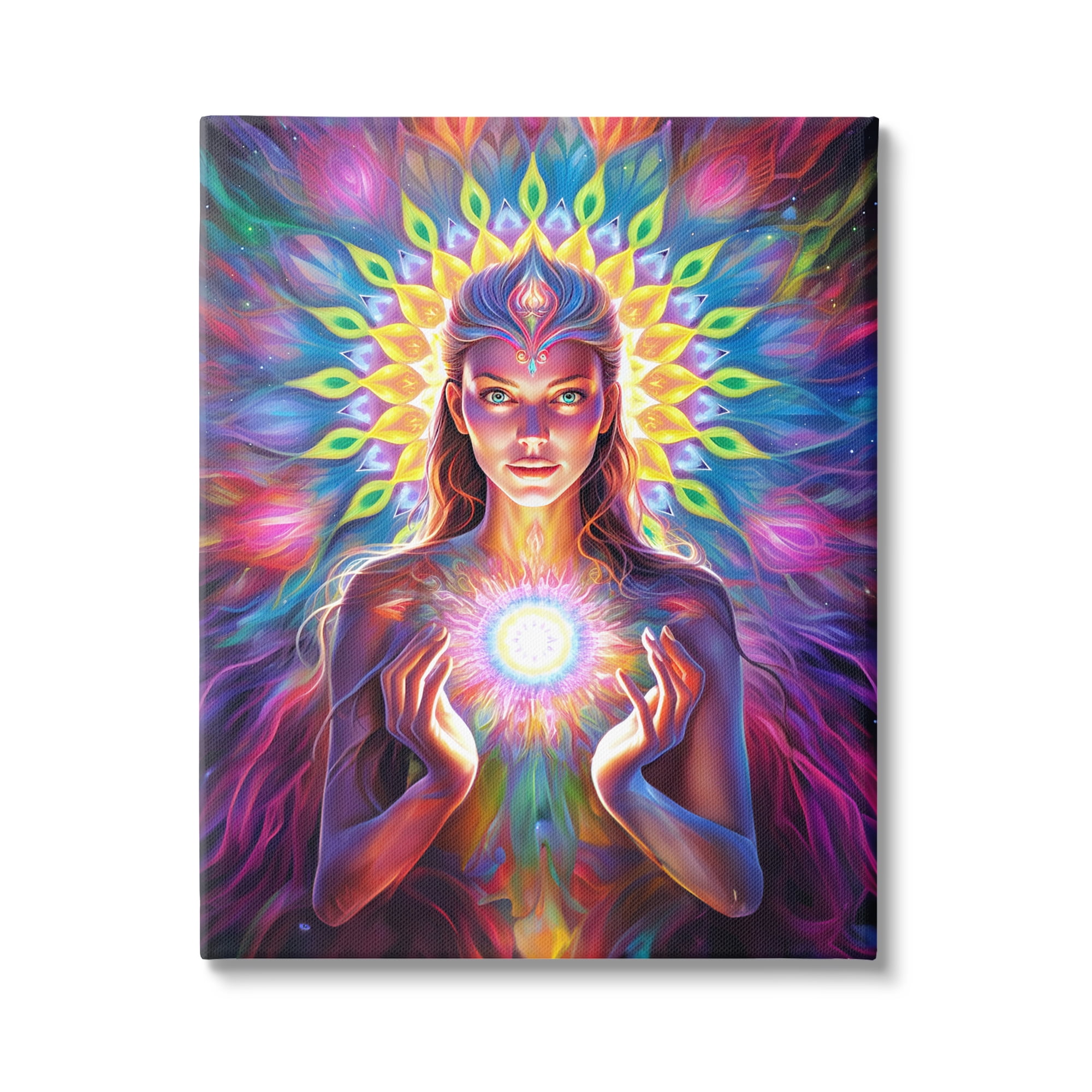 Stupell Industries Girl with Abstract Fractals Abstract Painting Gallery Wrapped Canvas Art Print Wall Art, 36 x 48