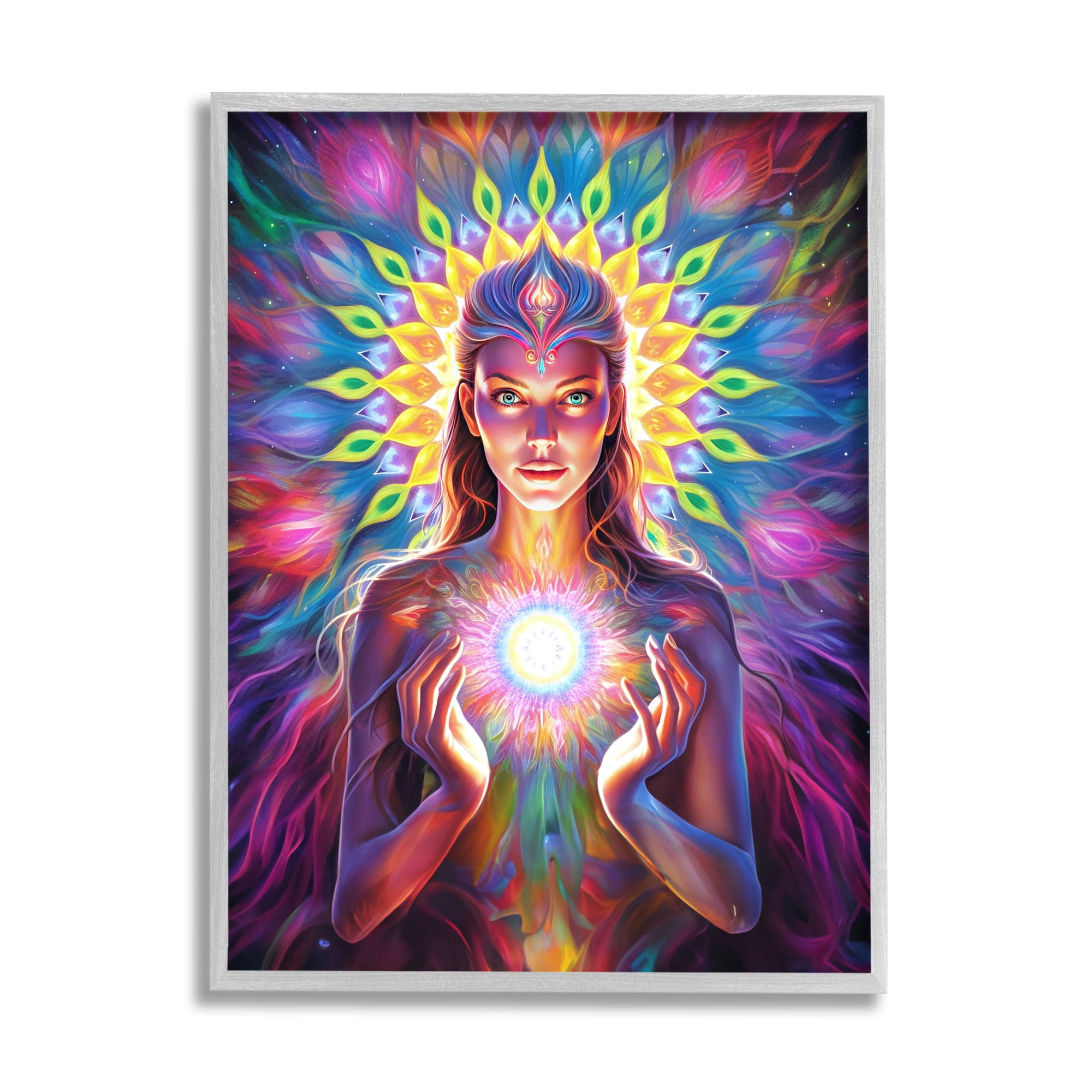 Stupell Industries Girl with Abstract Fractals Abstract Painting Gray Framed Art Print Wall Art, 11 x 14