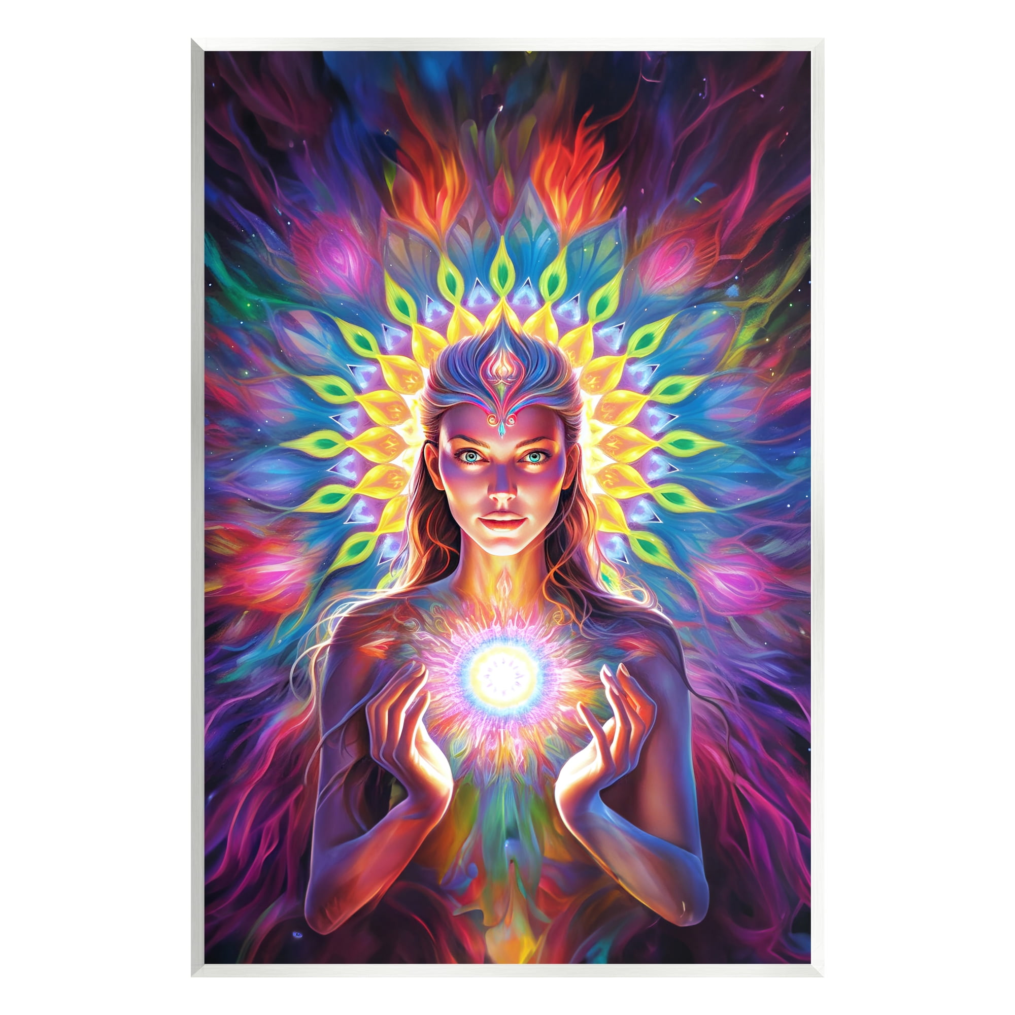 Stupell Industries Girl with Abstract Fractals Abstract Painting Unframed Art Print Wall Art, 13 x 19