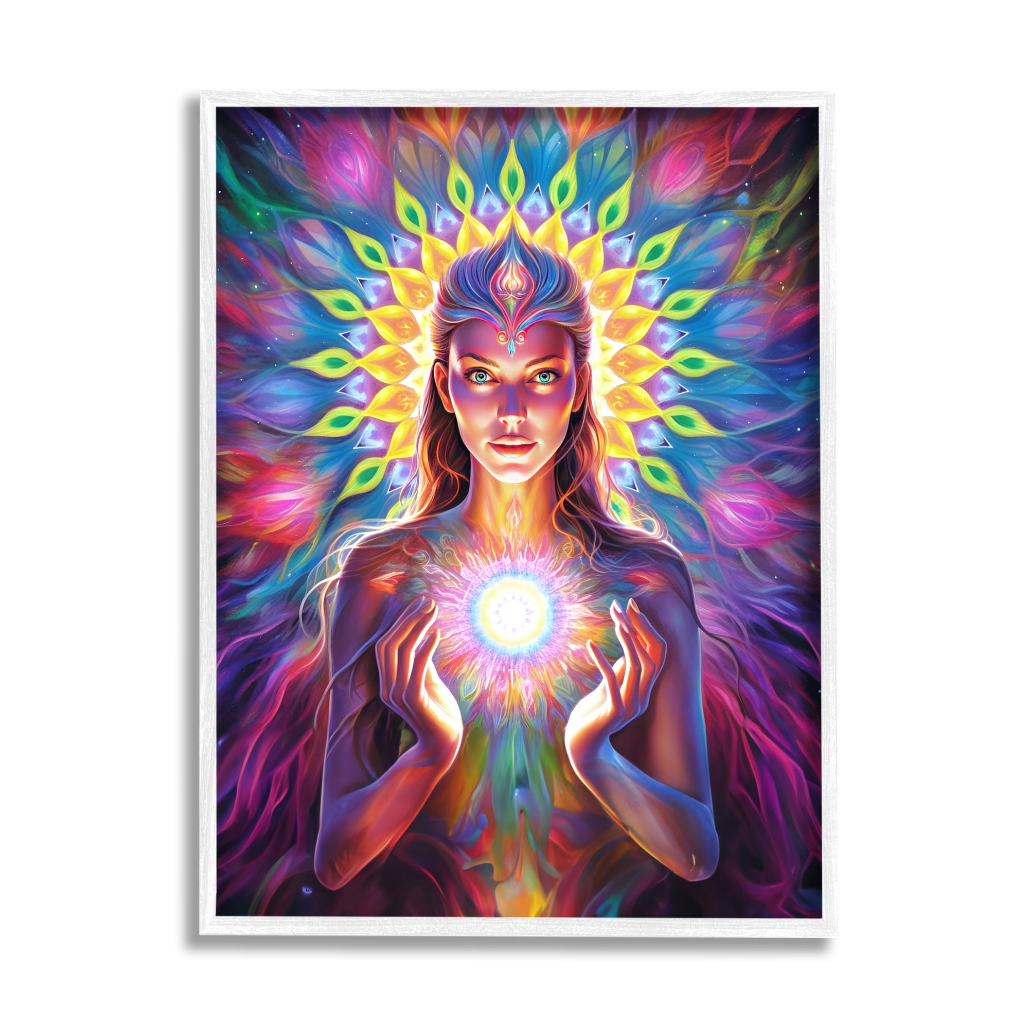 Stupell Industries Girl with Abstract Fractals Abstract Painting White Framed Art Print Wall Art, 16 x 20