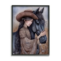 Stupell Industries Girl with Black Stallion Animals & Insects Painting Black Framed Art Print Wall Art, 11 x 14