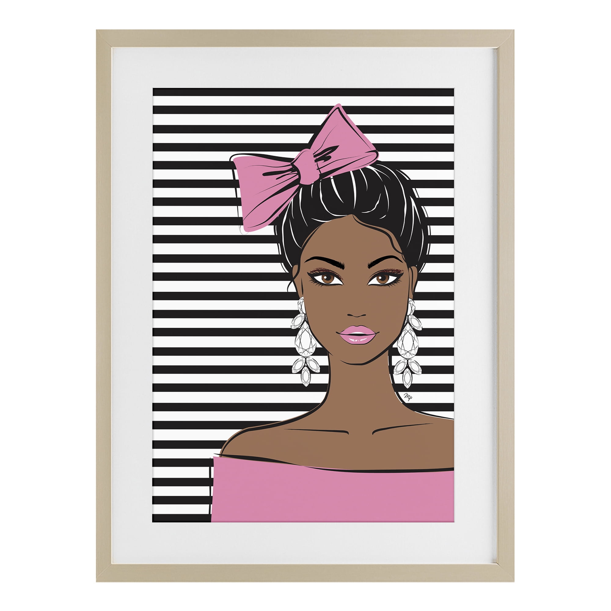 Stupell Industries Girl with Bow & Jewel Earrings Birch Framed Print Under Glass, design by Martina Pavlova