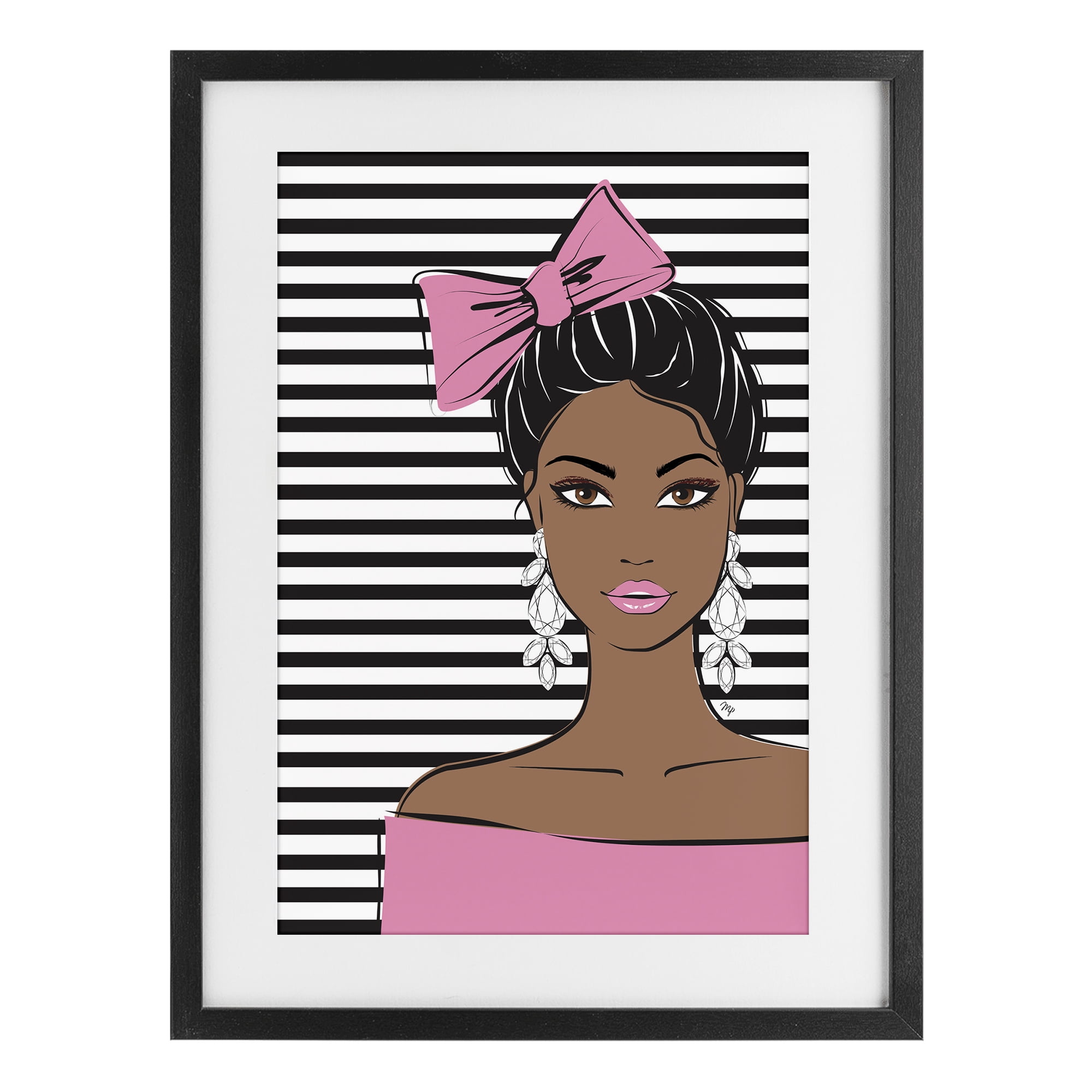 Stupell Industries Girl with Bow & Jewel Earrings Black Framed Print Under Glass, design by Martina Pavlova