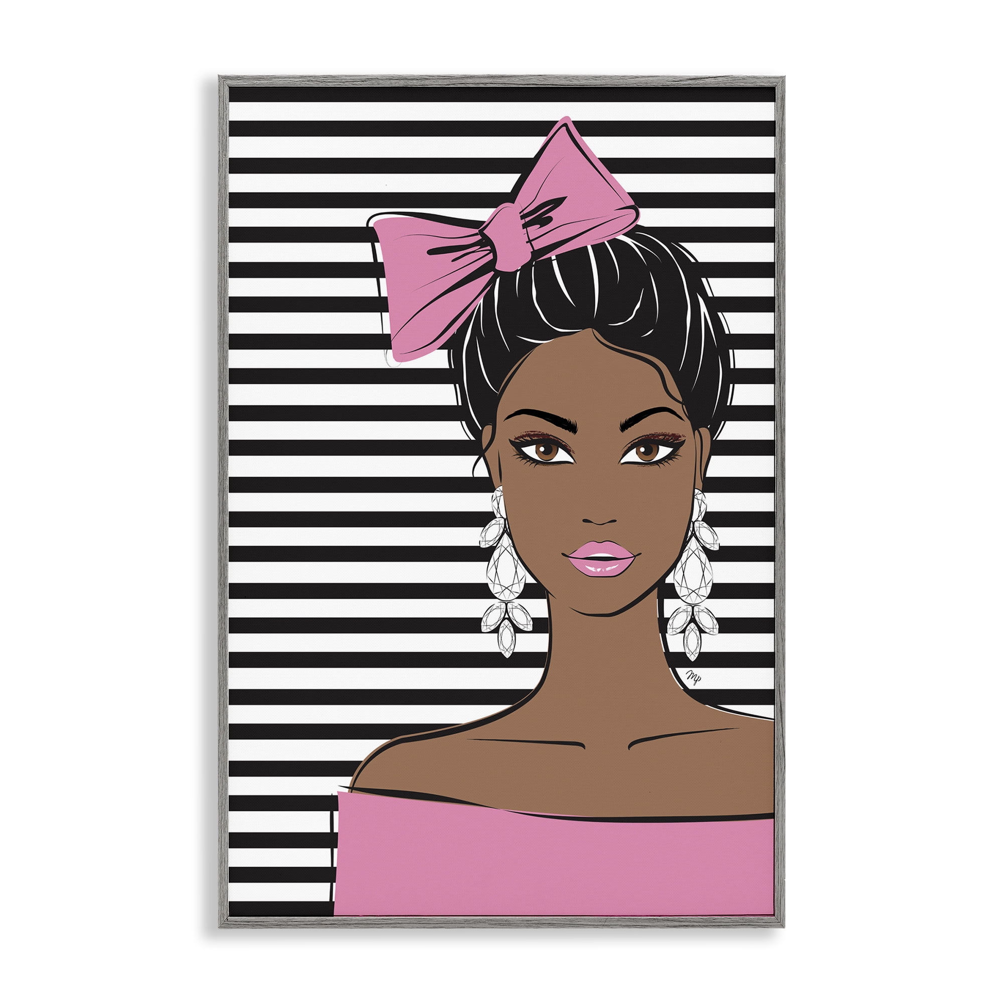 Stupell Industries Girl with Bow & Jewel Earrings Gray Framed Giclee Art, design by Martina Pavlova
