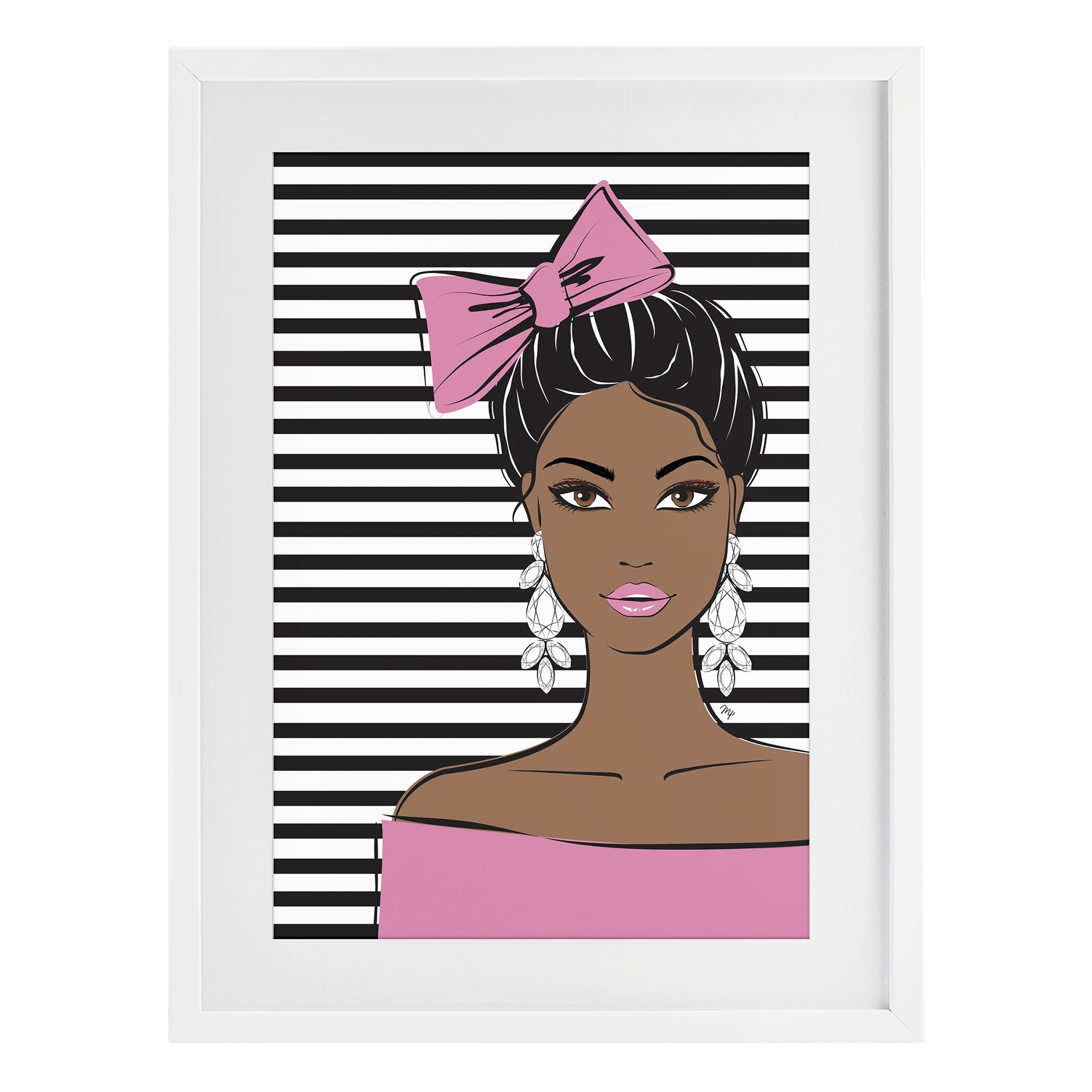Stupell Industries Girl with Bow & Jewel Earrings White Framed Print Under Glass, design by Martina Pavlova