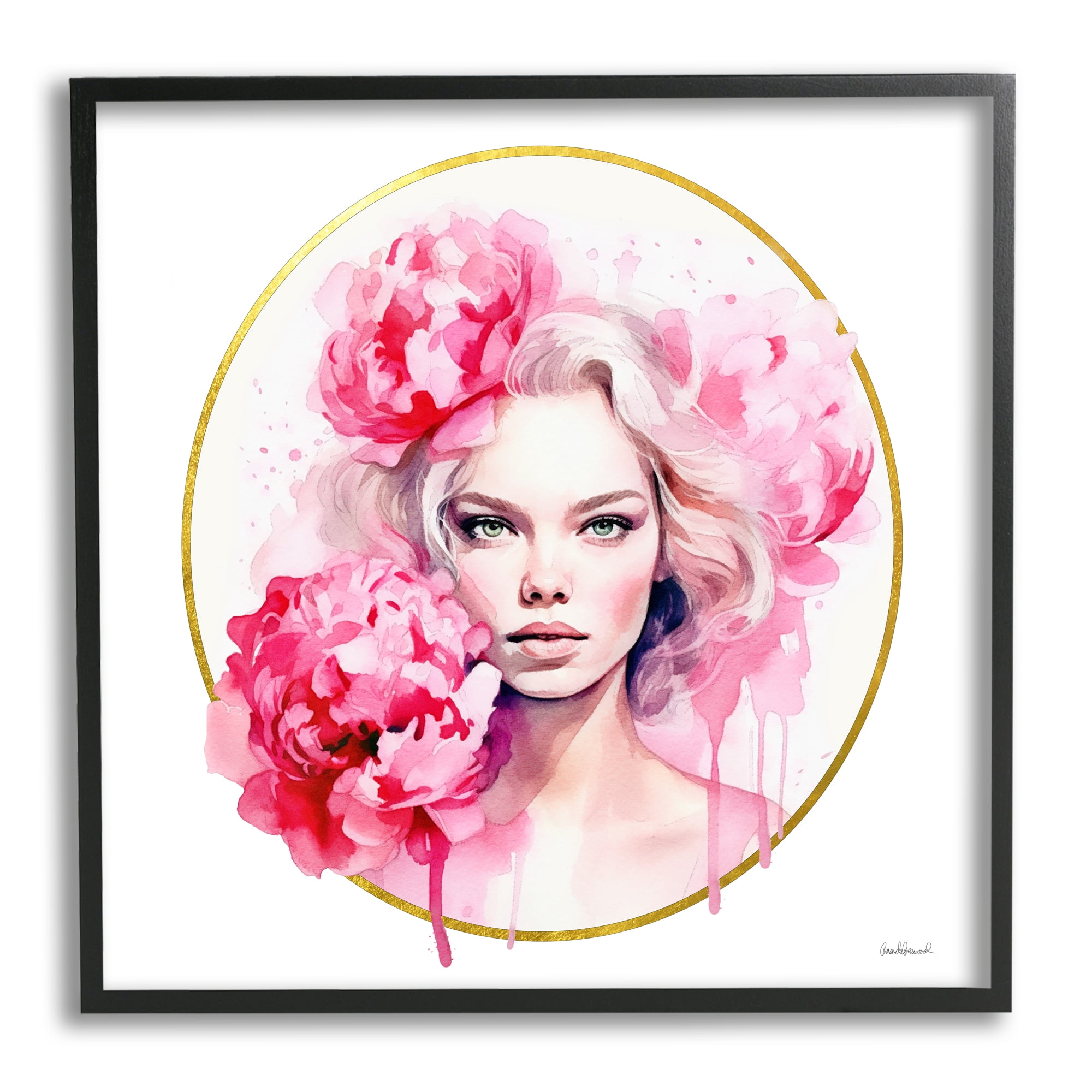 Stupell Industries Girl with Carnations Portrait Botanical & Floral Painting Black Framed Art Print Wall Art, 12 x 12