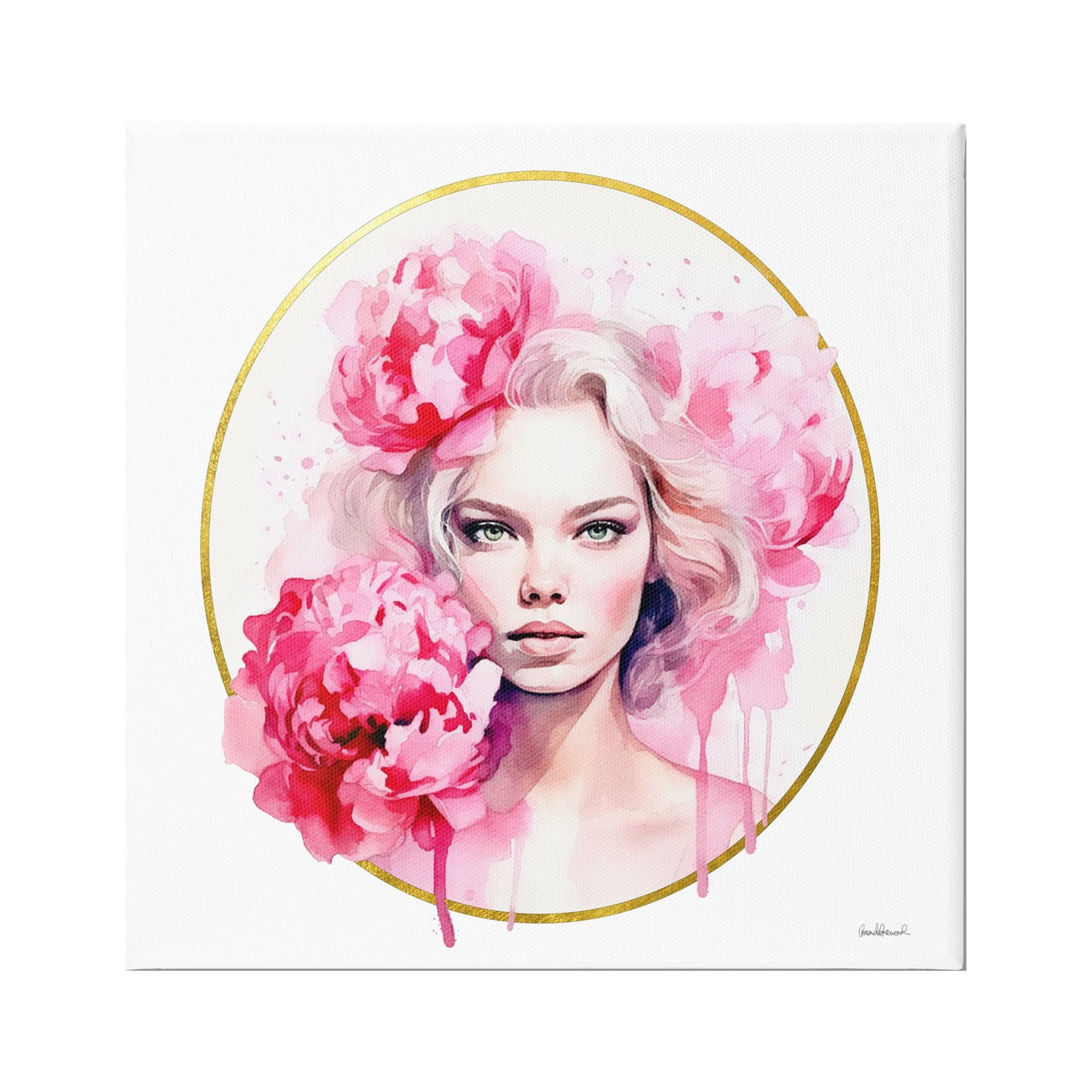 Stupell Industries Girl with Carnations Portrait Botanical & Floral Painting Gallery Wrapped Canvas Print Wall Art, 30 x 30