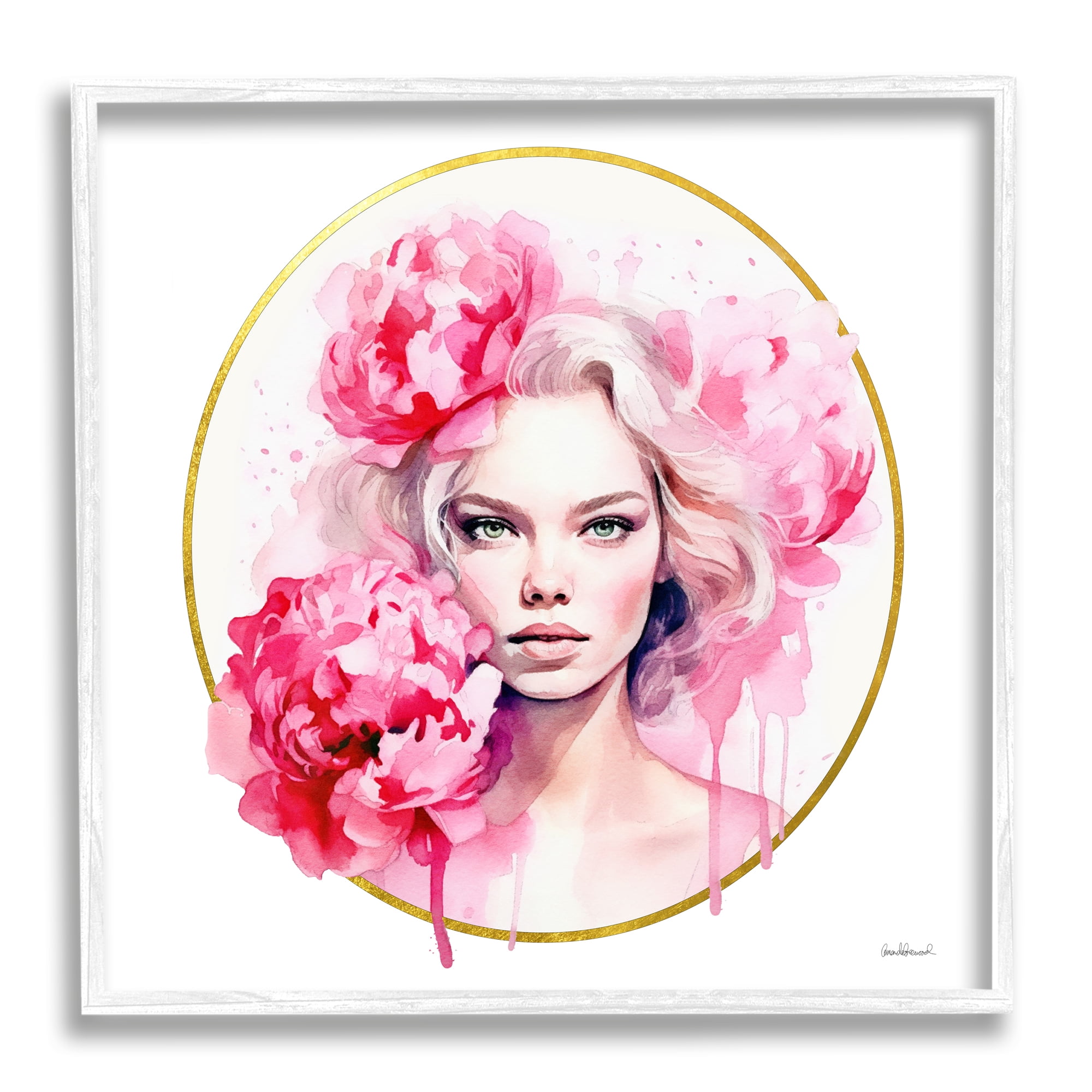 Stupell Industries Girl with Carnations Portrait Botanical & Floral Painting White Framed Art Print Wall Art, 12 x 12