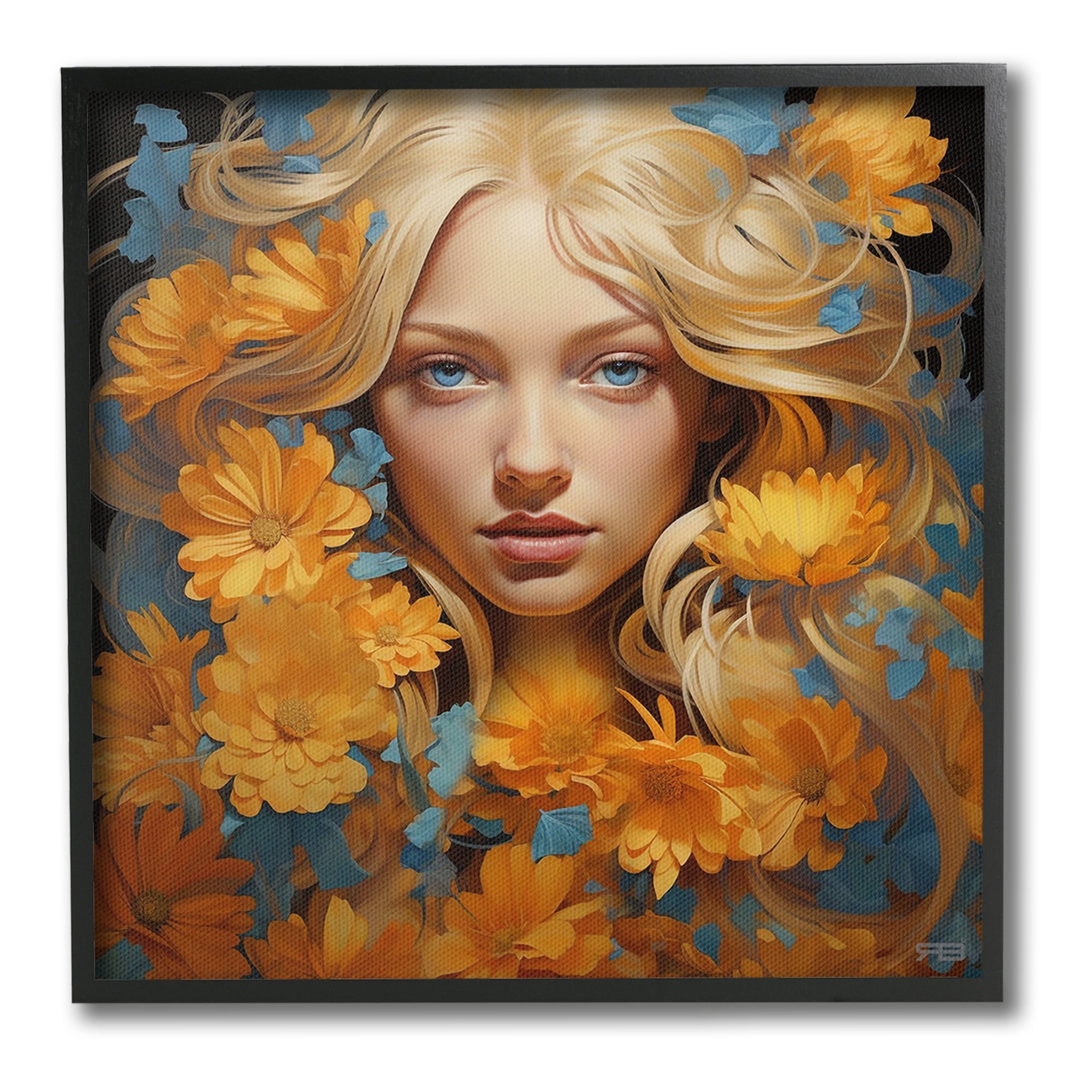 Stupell Industries Girl with Cascading Flowers Botanical & Floral Painting Black Framed Art Print Wall Art, 24 x 24