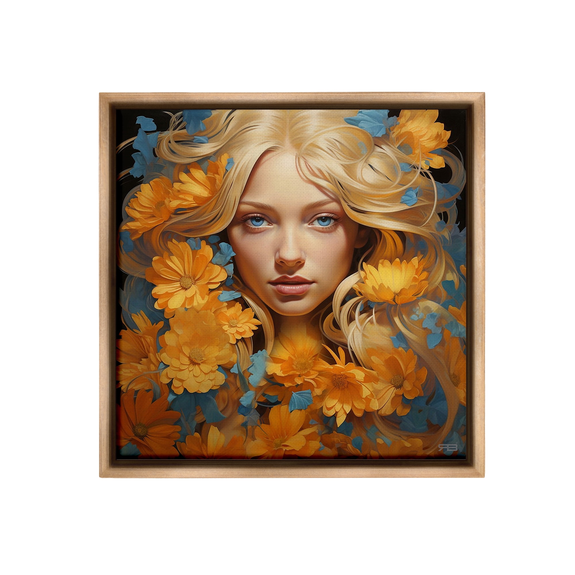 Stupell Industries Girl with Cascading Flowers Botanical & Floral Painting Brown Floater Framed Canvas Art Print Wall Art, 25 x 25