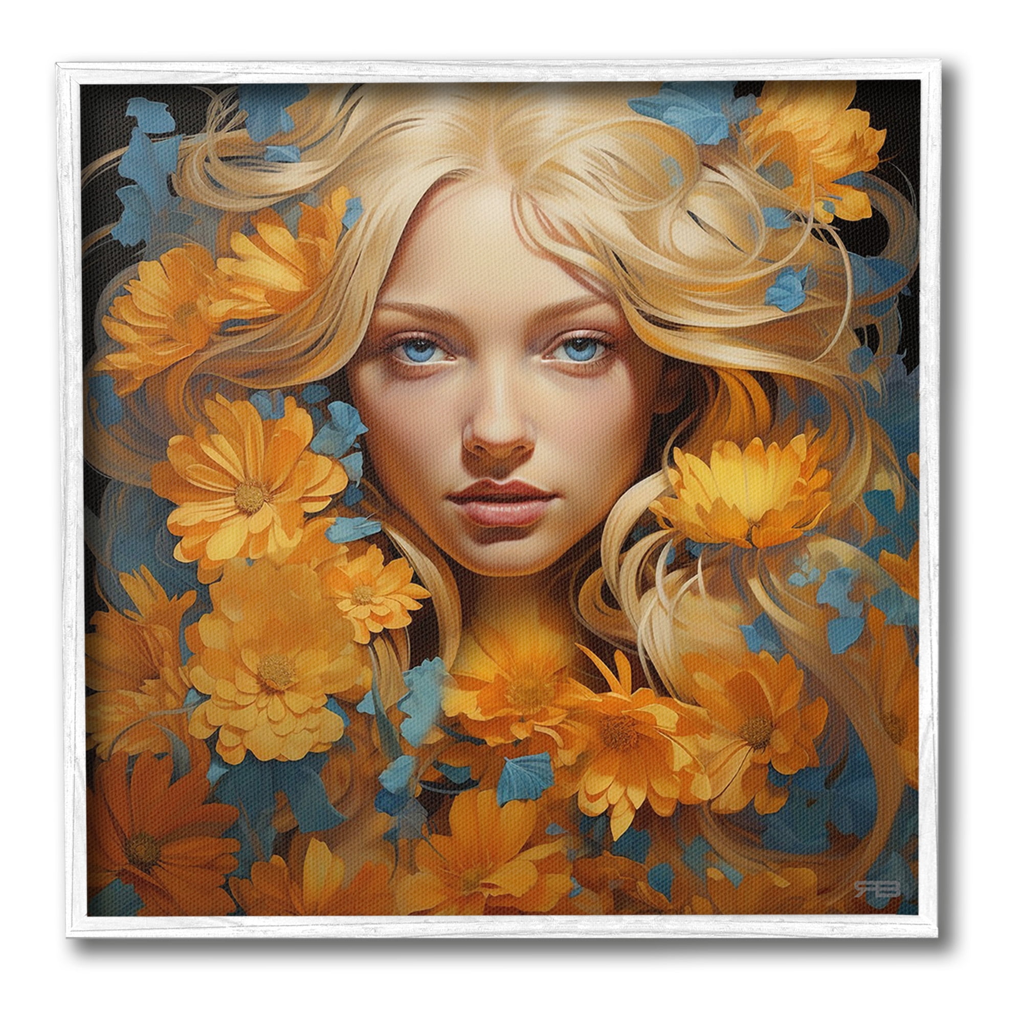 Stupell Industries Girl with Cascading Flowers Botanical & Floral Painting White Framed Art Print Wall Art, 12 x 12