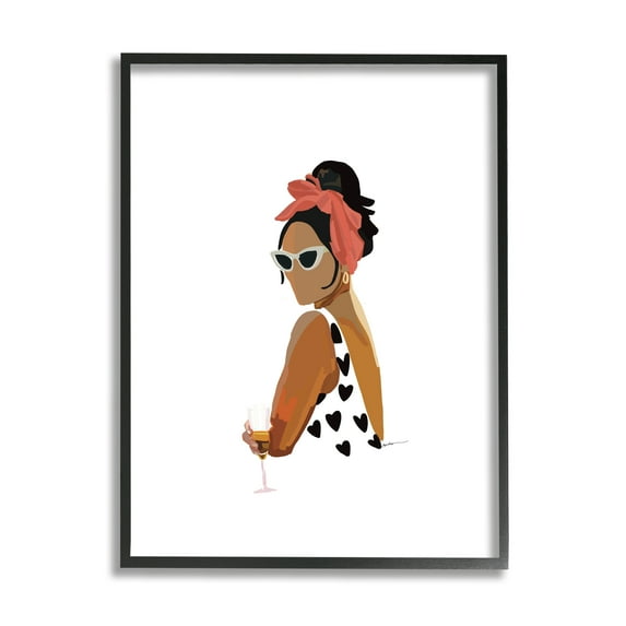 Stupell Industries Girl with Champagne Glass Food & Beverage Painting Black Framed Art Print Wall Art, 24 x 30