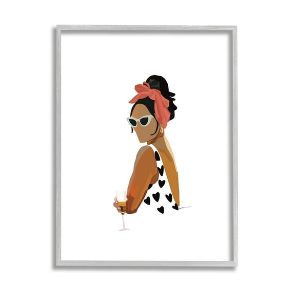 Stupell Industries Girl with Champagne Glass Food & Beverage Painting Gray Framed Art Print Wall Art, 16 x 20