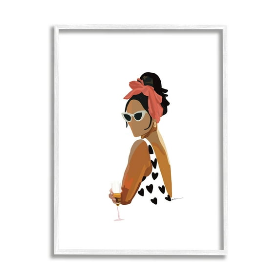 Stupell Industries Girl with Champagne Glass Food & Beverage Painting White Framed Art Print Wall Art, 24 x 30