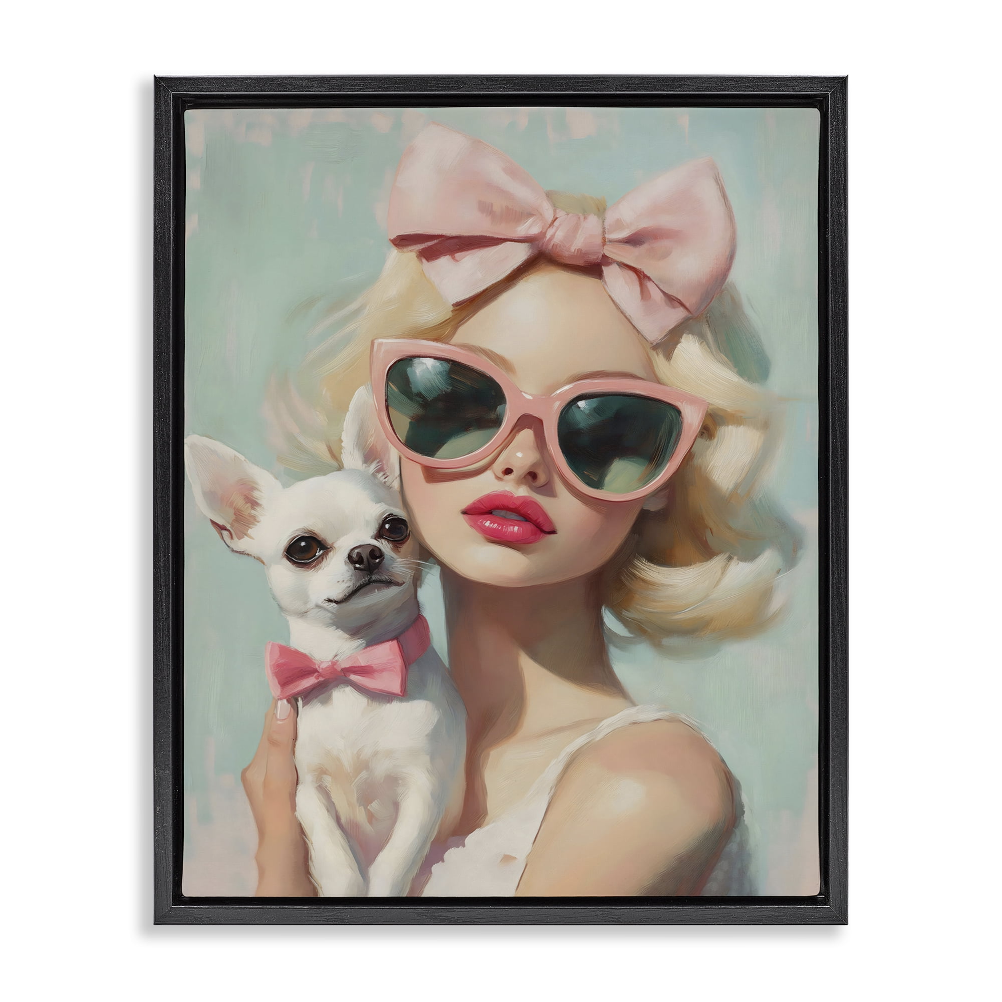 Stupell Industries Girl with Chihuahua Black Framed Floater Canvas Wall Art, design by The Prints Vibe