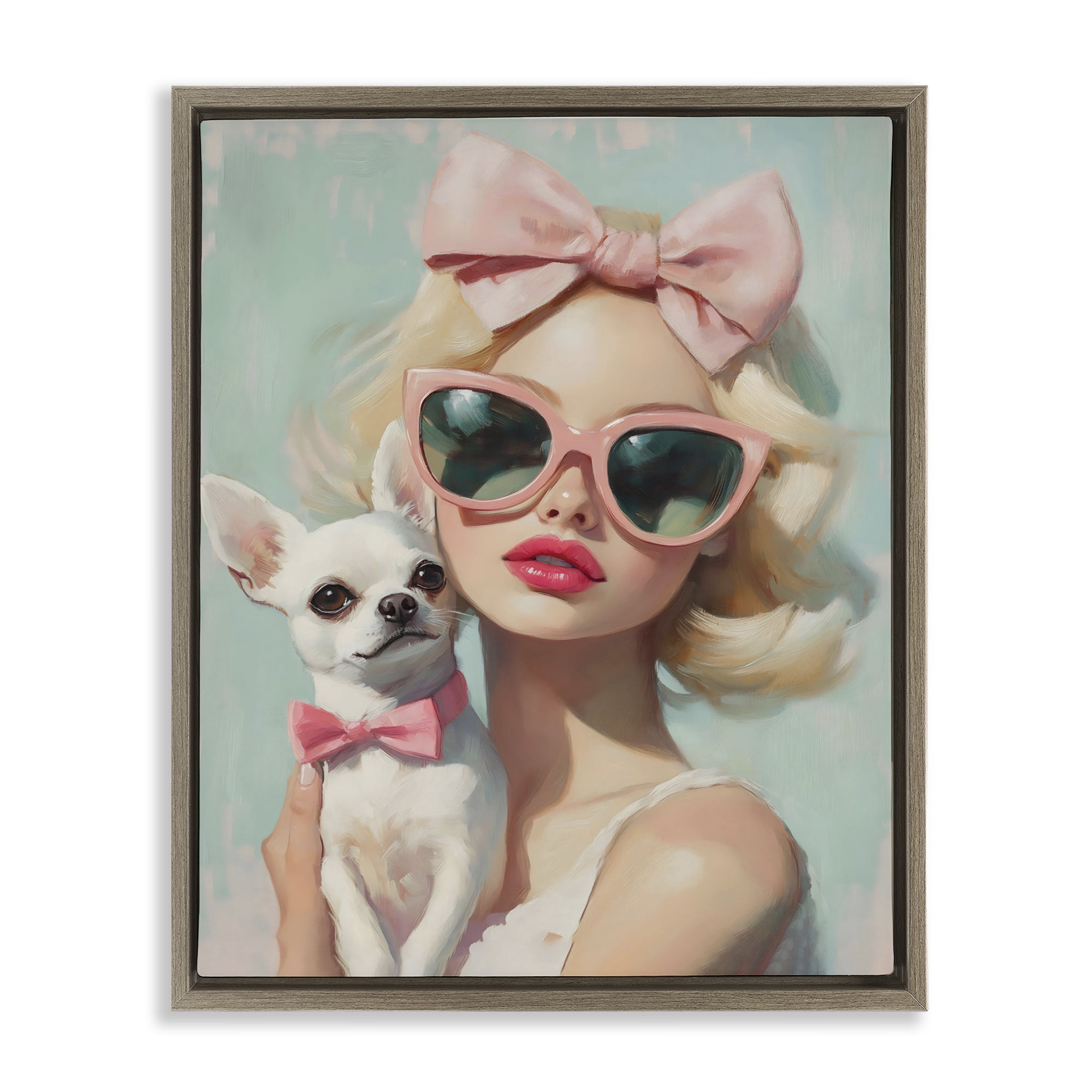 Stupell Industries Girl with Chihuahua Brown Framed Floater Canvas Wall Art, design by The Prints Vibe