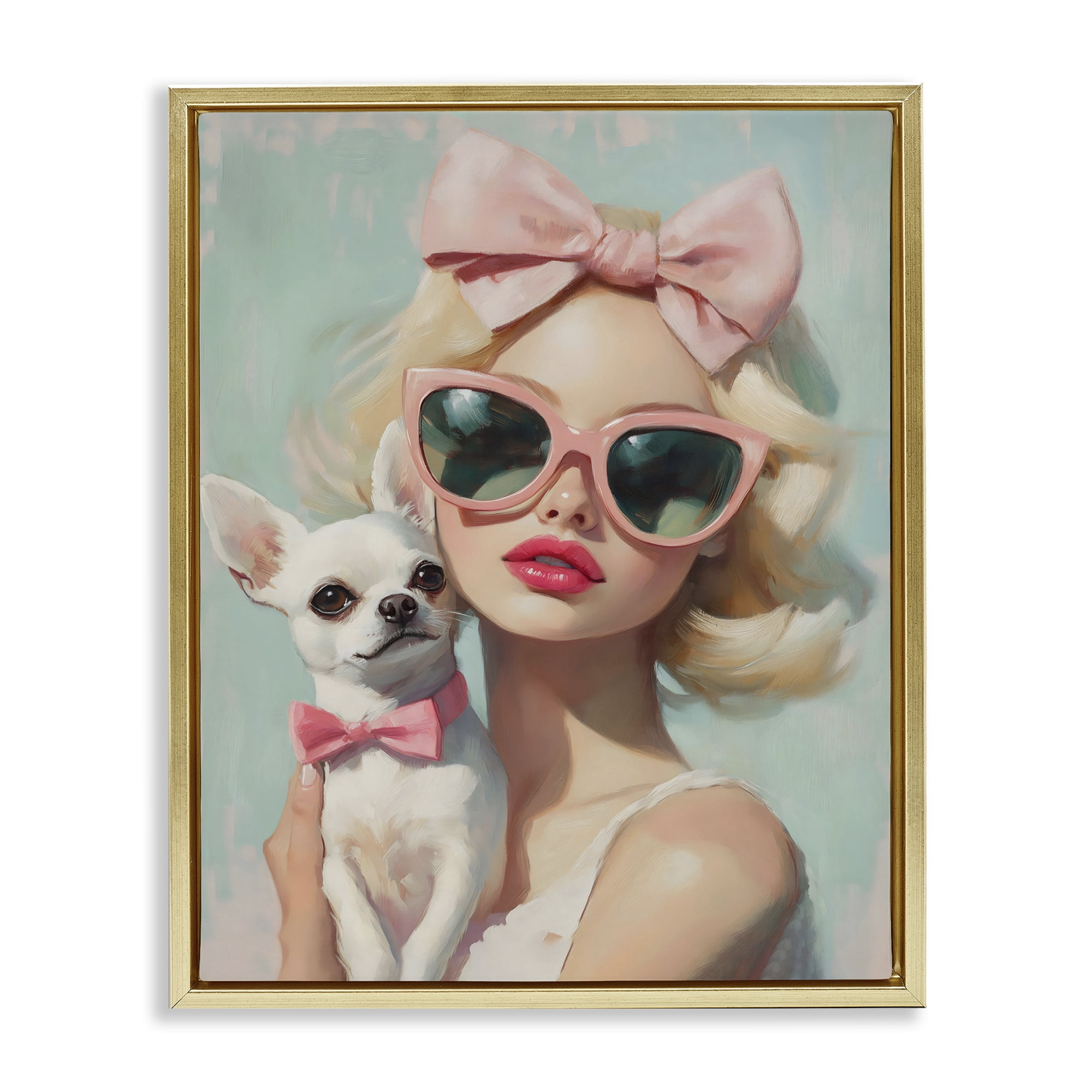 Stupell Industries Girl with Chihuahua Gold Framed Floater Canvas Wall Art, design by The Prints Vibe