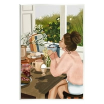 Stupell Industries Girl with Cozy Breakfast Food & Beverage Painting Unframed Art Print Wall Art, 10 x 15