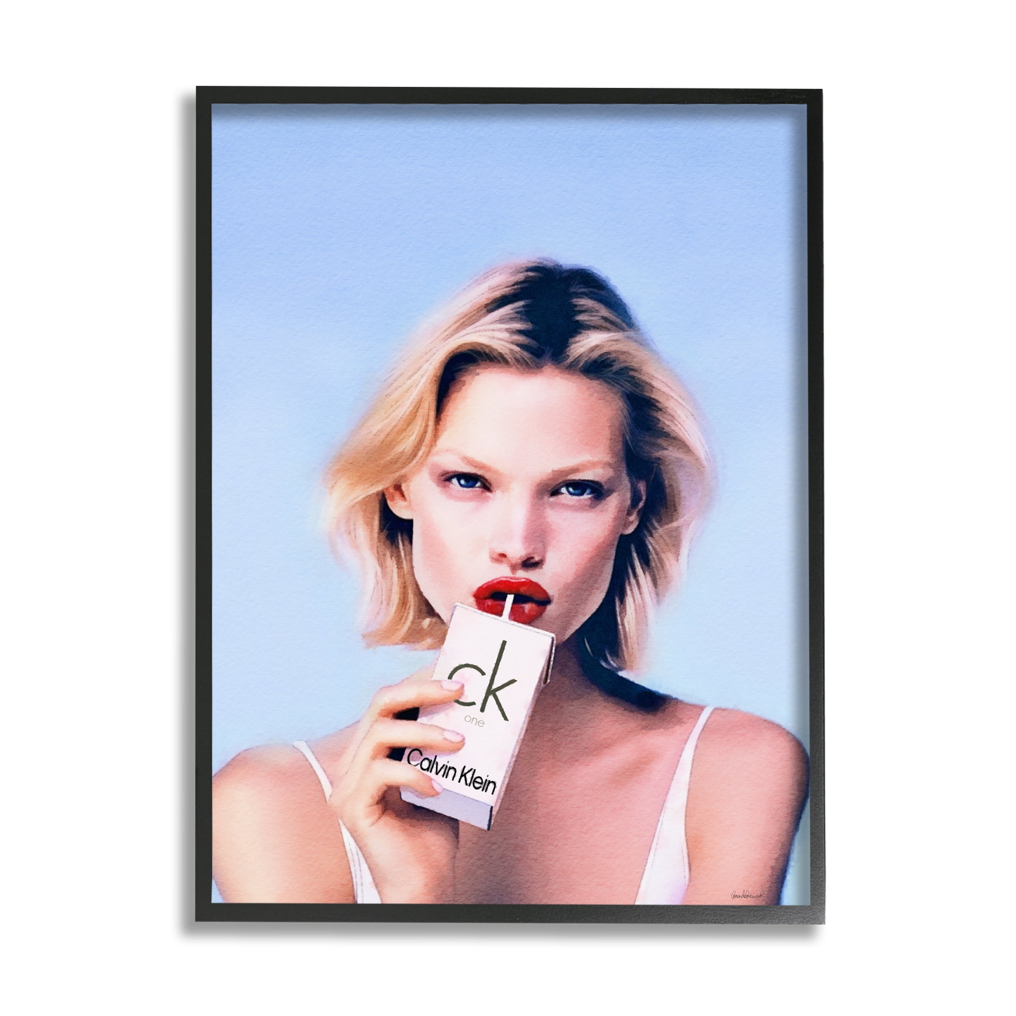 Stupell Industries Girl with Fashion Drink Beauty & Fashion Painting Black Framed Art Print Wall Art, 11 x 14