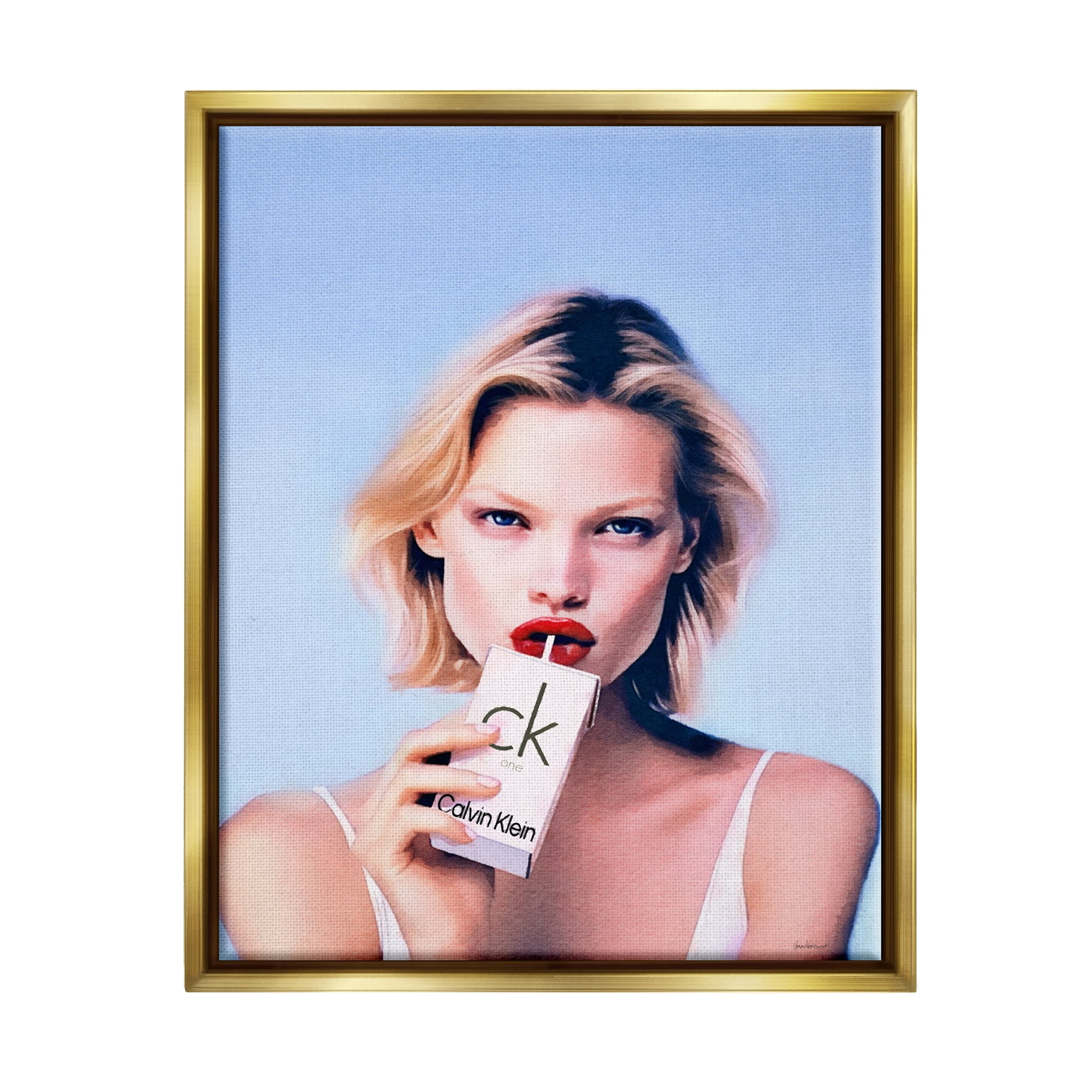 Stupell Industries Girl with Fashion Drink Beauty & Fashion Painting Gold Floater Framed Art Print Wall Art, 17 x 21