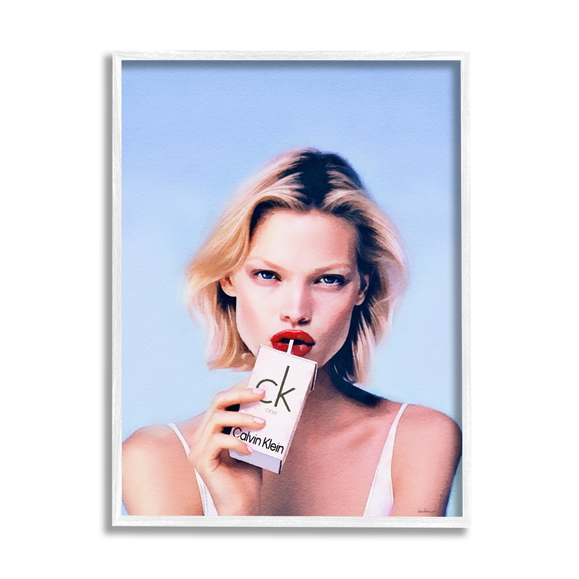 Stupell Industries Girl with Fashion Drink Beauty & Fashion Painting White Framed Art Print Wall Art, 24 x 30