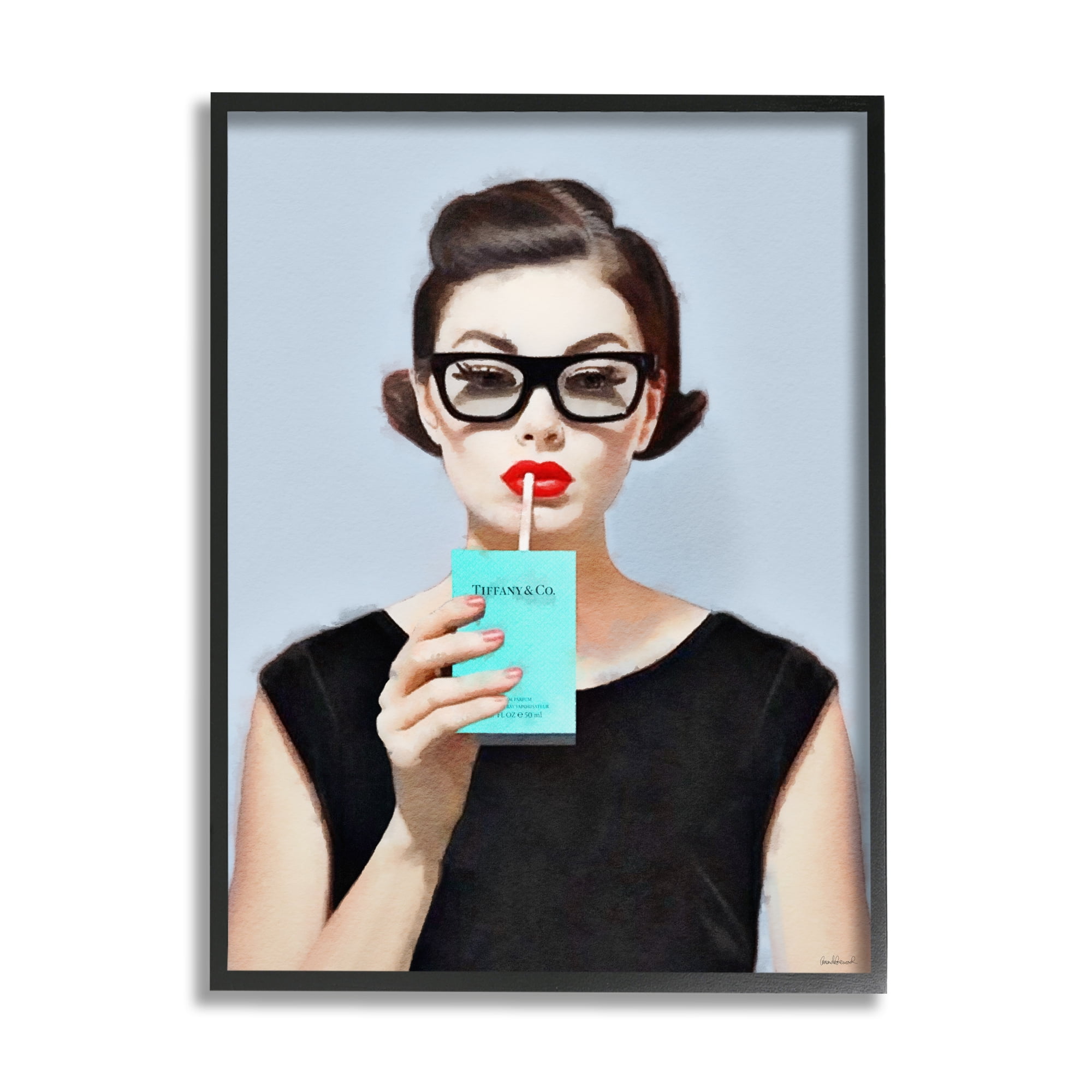 Stupell Industries Girl with Glam Drink Beauty & Fashion Painting Black Framed Art Print Wall Art, 11 x 14