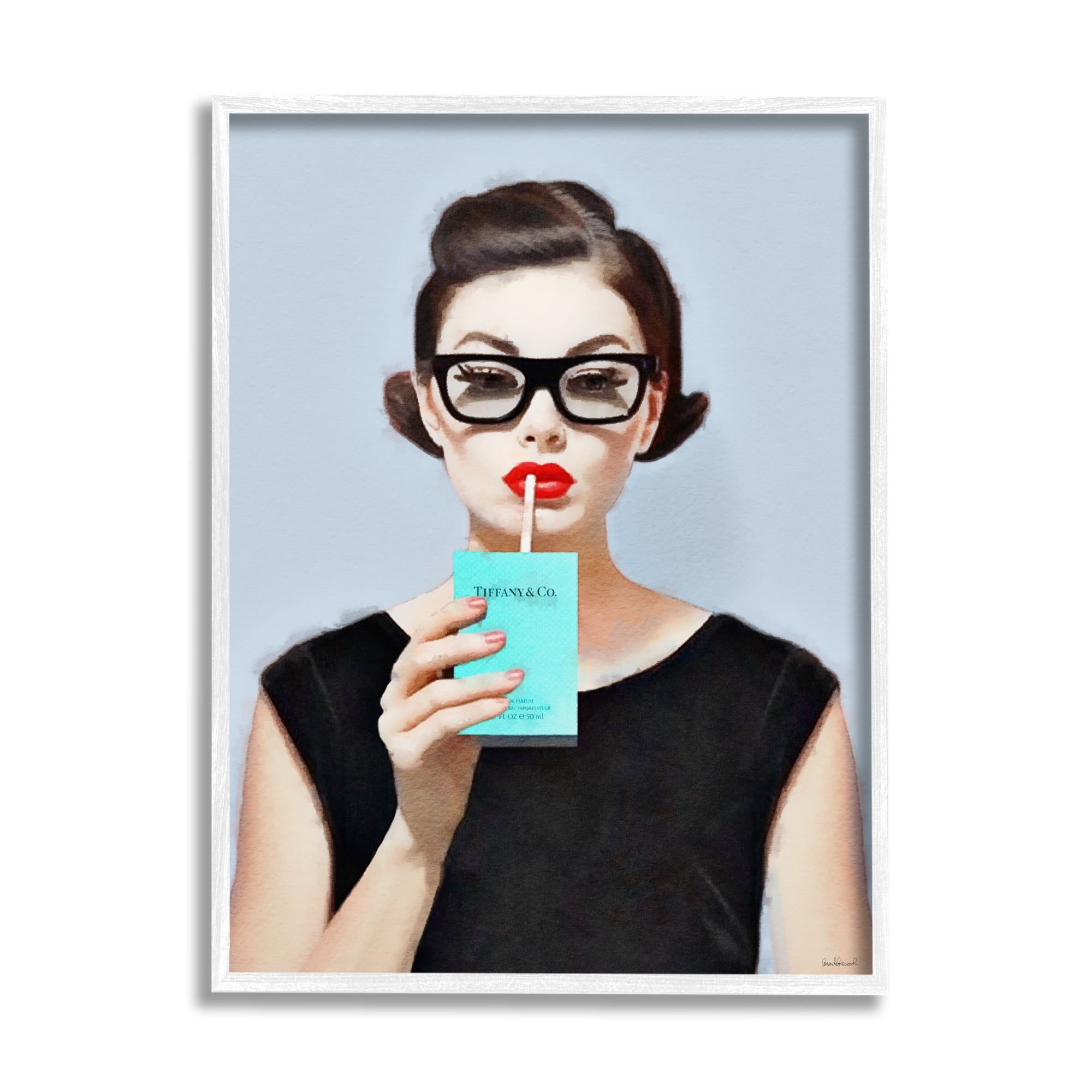 Stupell Industries Girl with Glam Drink Beauty & Fashion Painting White Framed Art Print Wall Art, 16 x 20