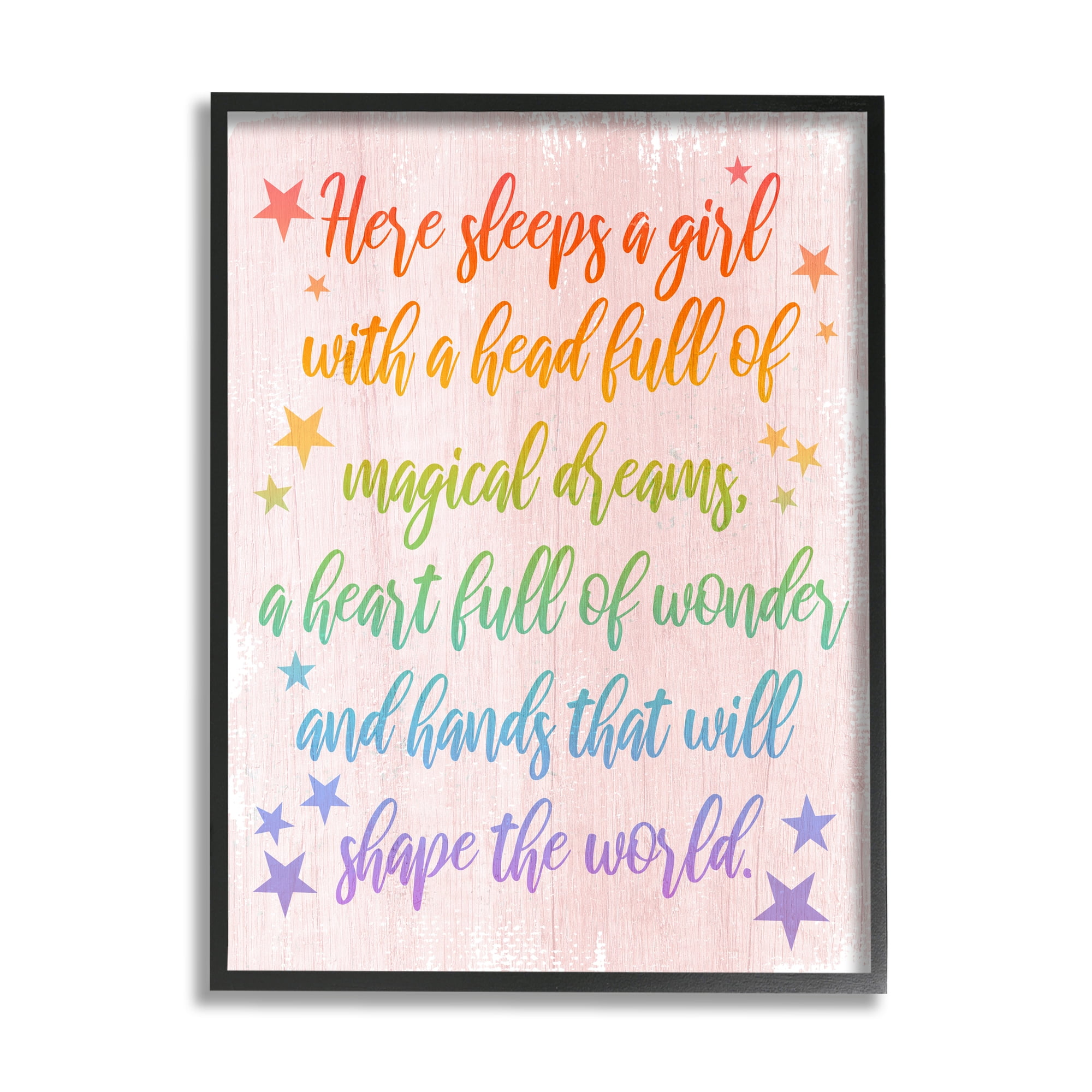 Stupell Industries Girl with Head Full of Magical Dreams Phrase Inspirational Painting Black Framed Art Print Wall Art, 16 x 20
