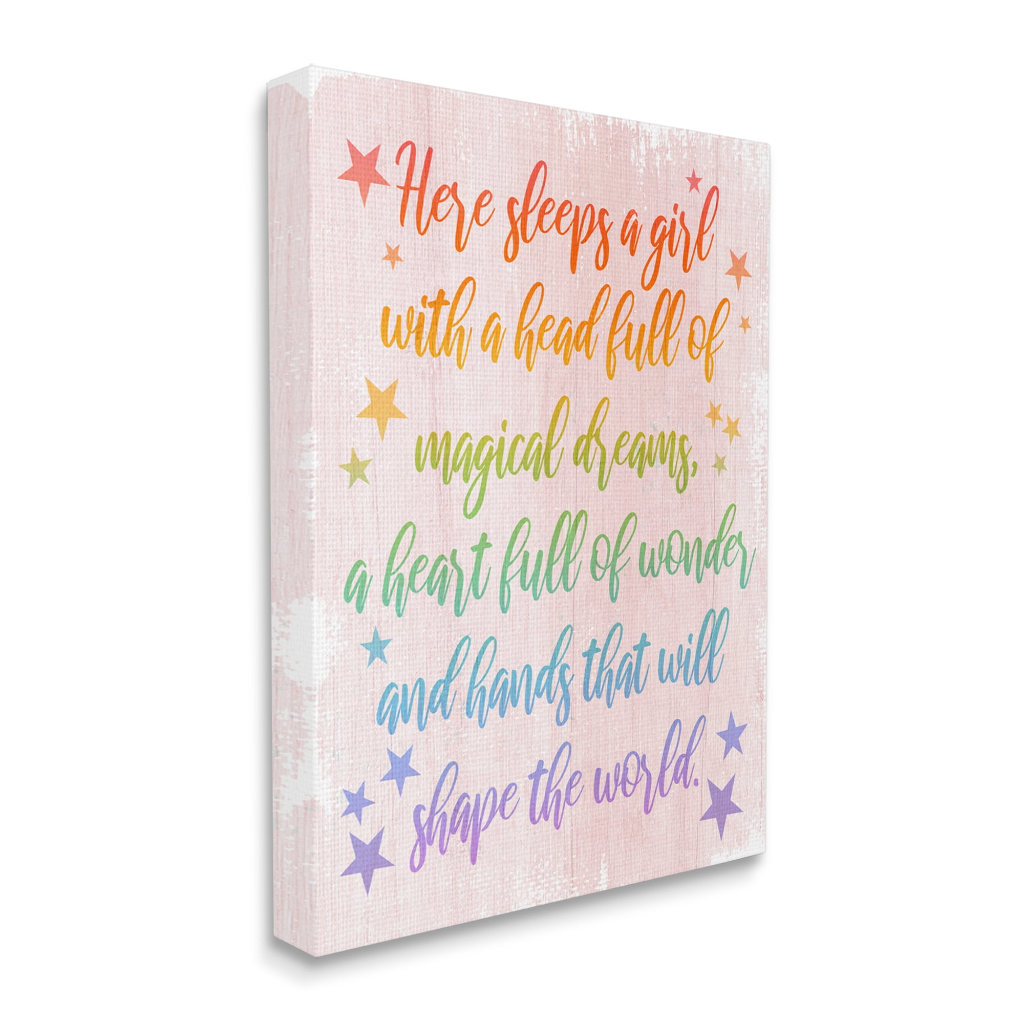 Stupell Industries Girl with Head Full of Magical Dreams Phrase Inspirational Painting Gallery Wrapped Canvas Print Wall Art, 24 x 30