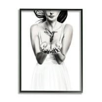 Stupell Industries Girl with Hummingbird Animals & Insects Painting Black Framed Art Print Wall Art, 11 x 14