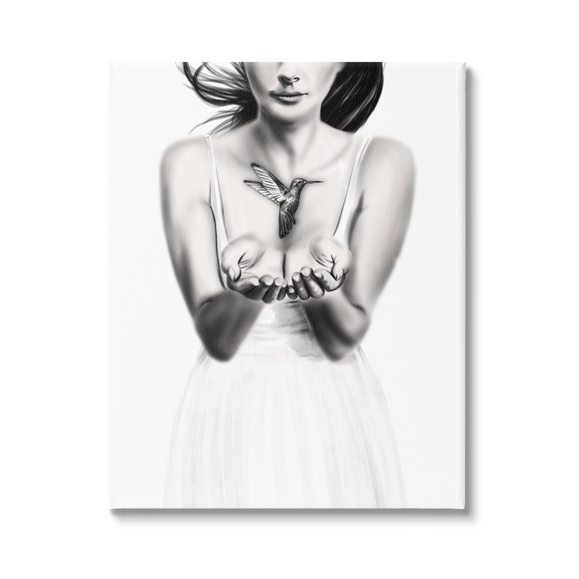 Stupell Industries Girl with Hummingbird Animals & Insects Painting Gallery Wrapped Canvas Print Wall Art, 16 x 20