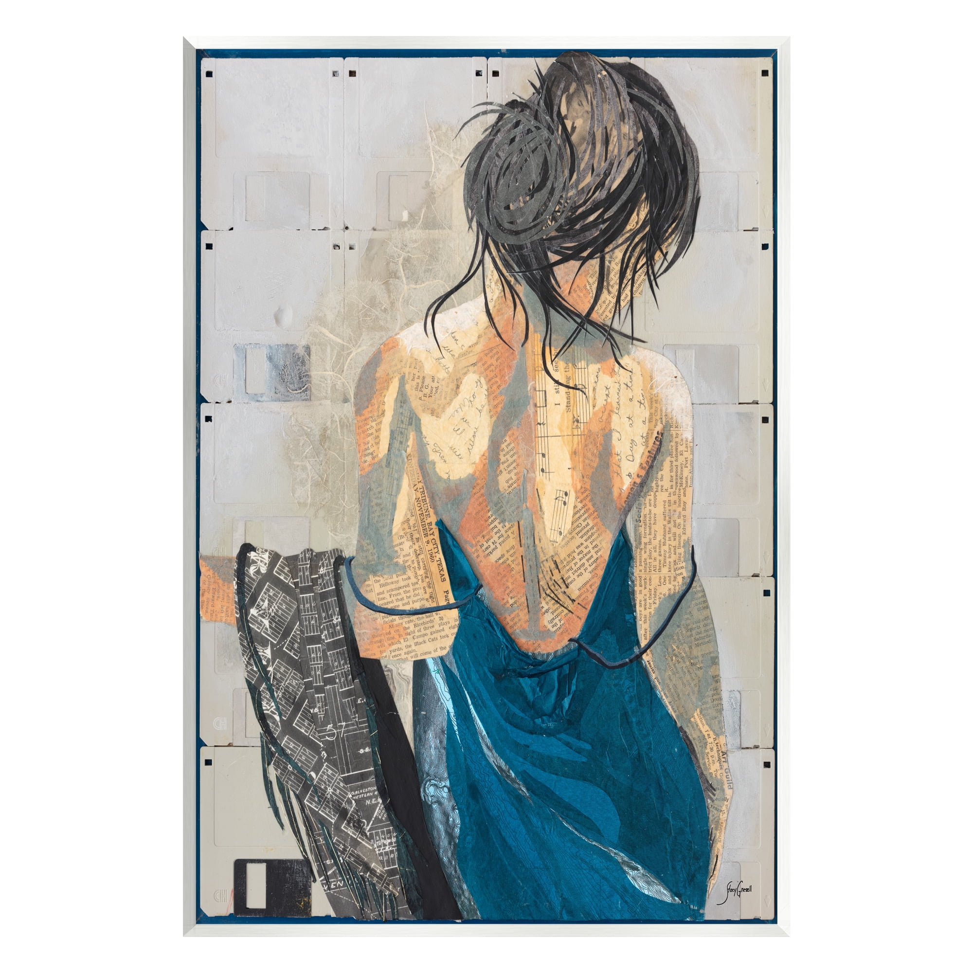 Stupell Industries Girl with Music Notes Collage Abstract Painting Unframed Art Print Wall Art, 10 x 15