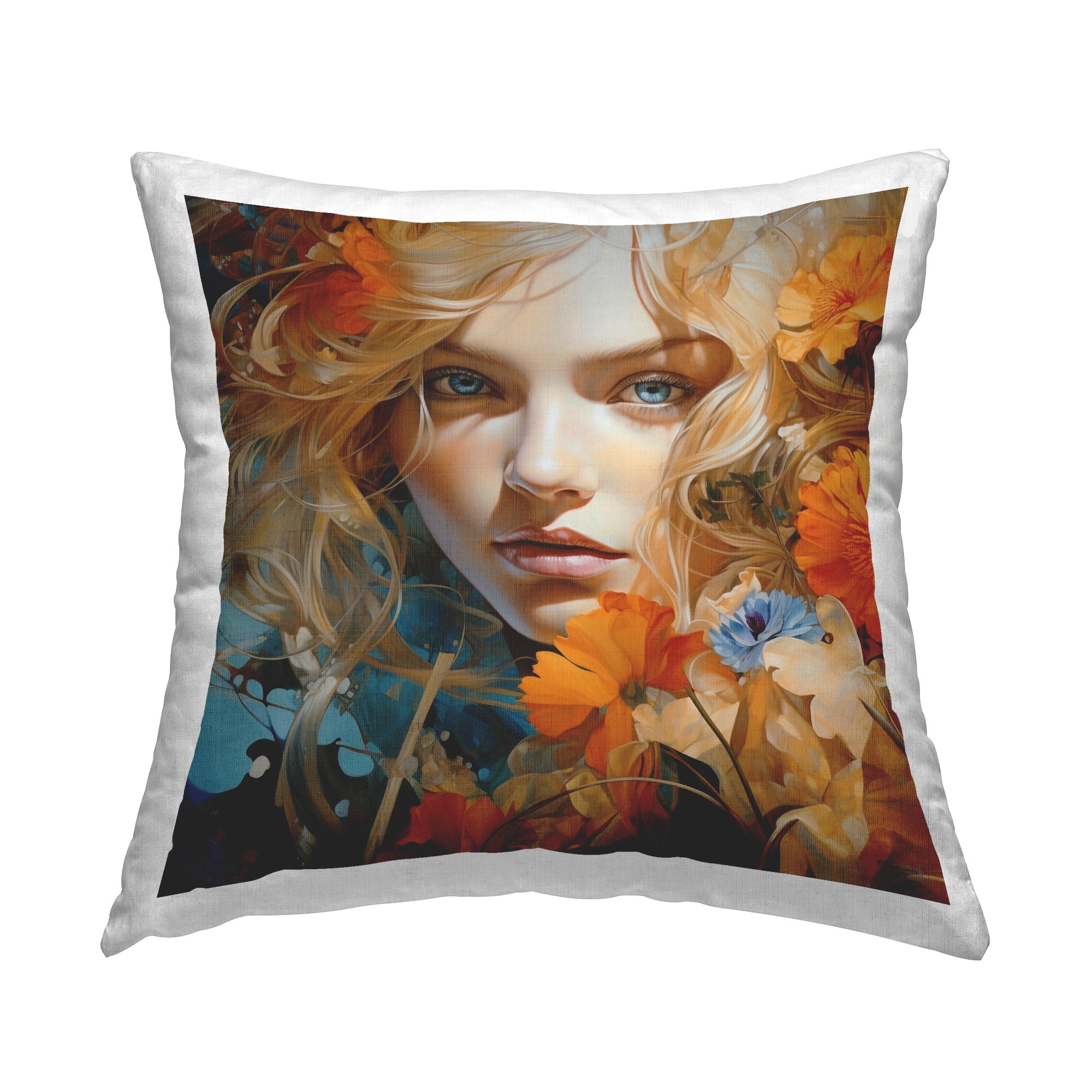 Stupell Industries Girl with Orange Blooms Decorative Printed Throw Pillow Design by RB