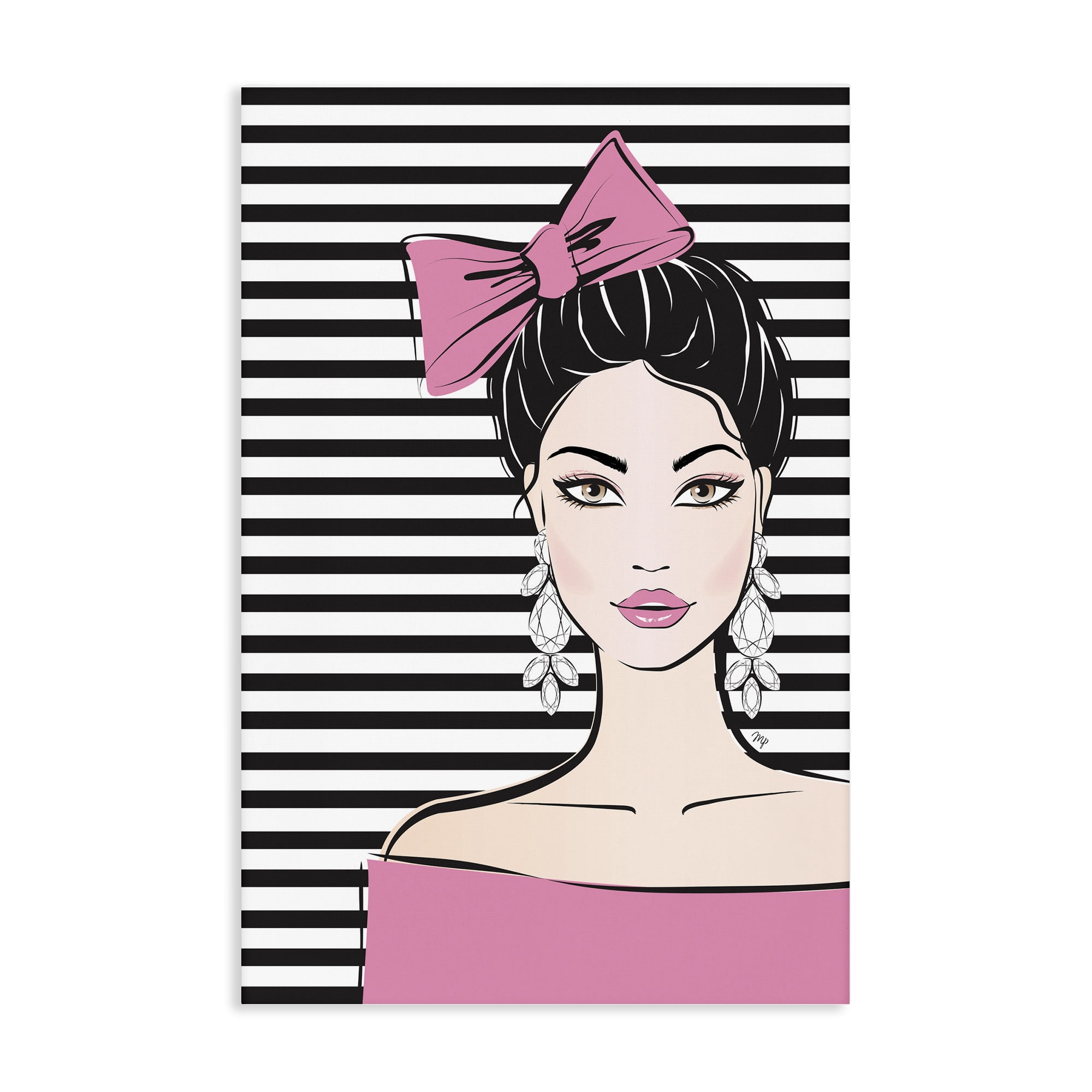 Stupell Industries Girl with Pink Bow & Earrings Canvas Wall Art, design by Martina Pavlova