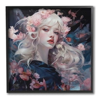 Stupell Industries Girl with Pink Irises Botanical & Floral Painting Black Framed Art Print Wall Art, 12 x 12